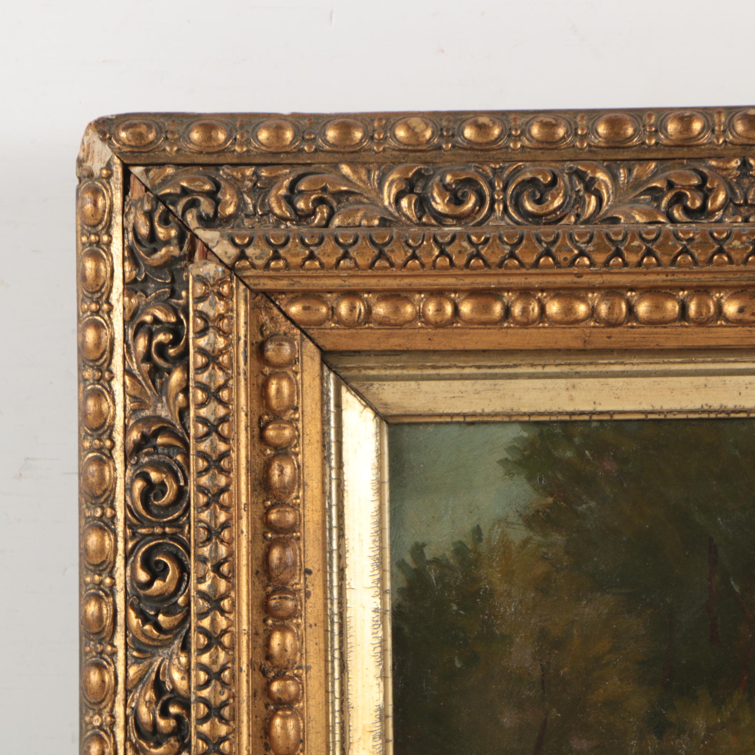 Antique Oil Painting of a Field and Forest