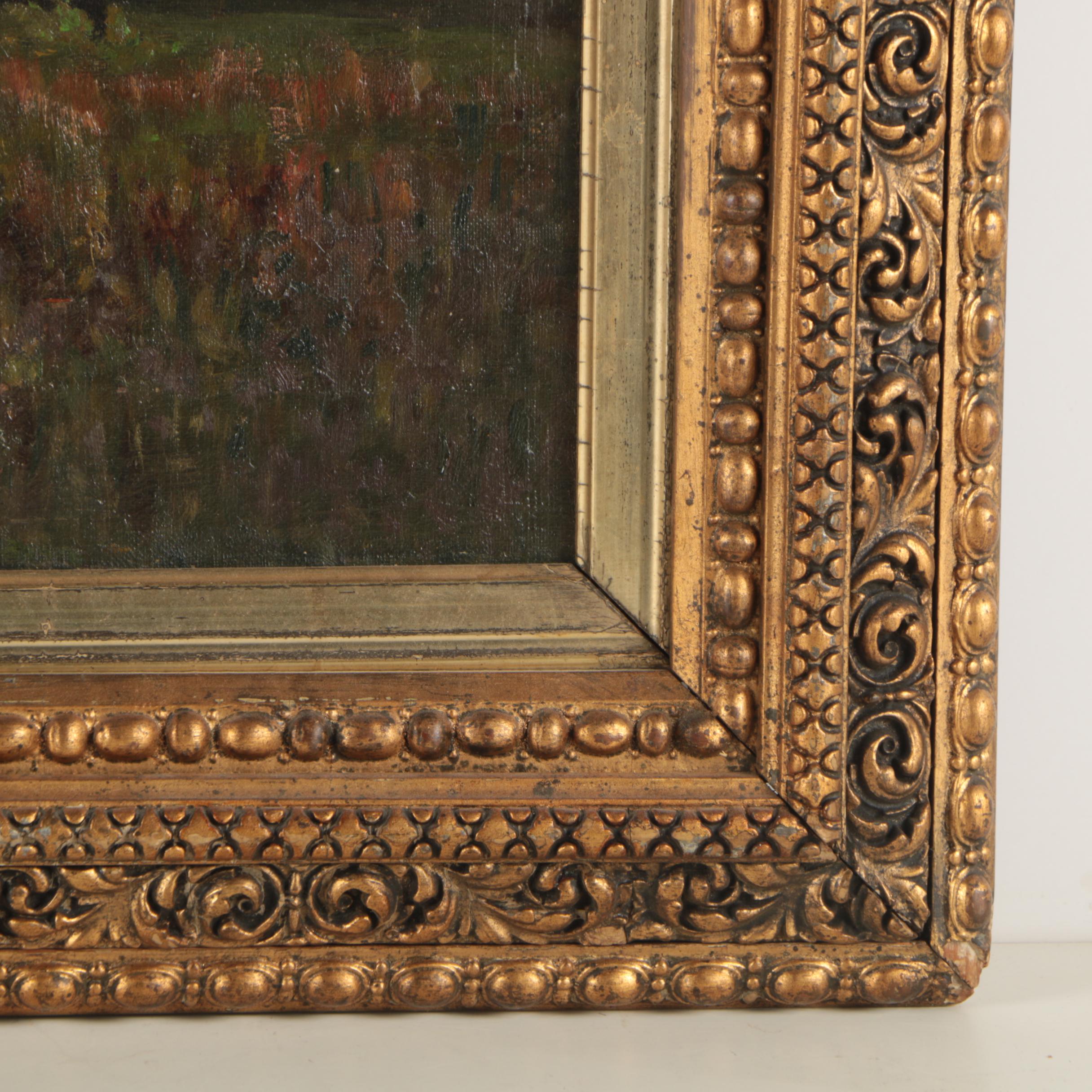 Antique Oil Painting of a Field and Forest