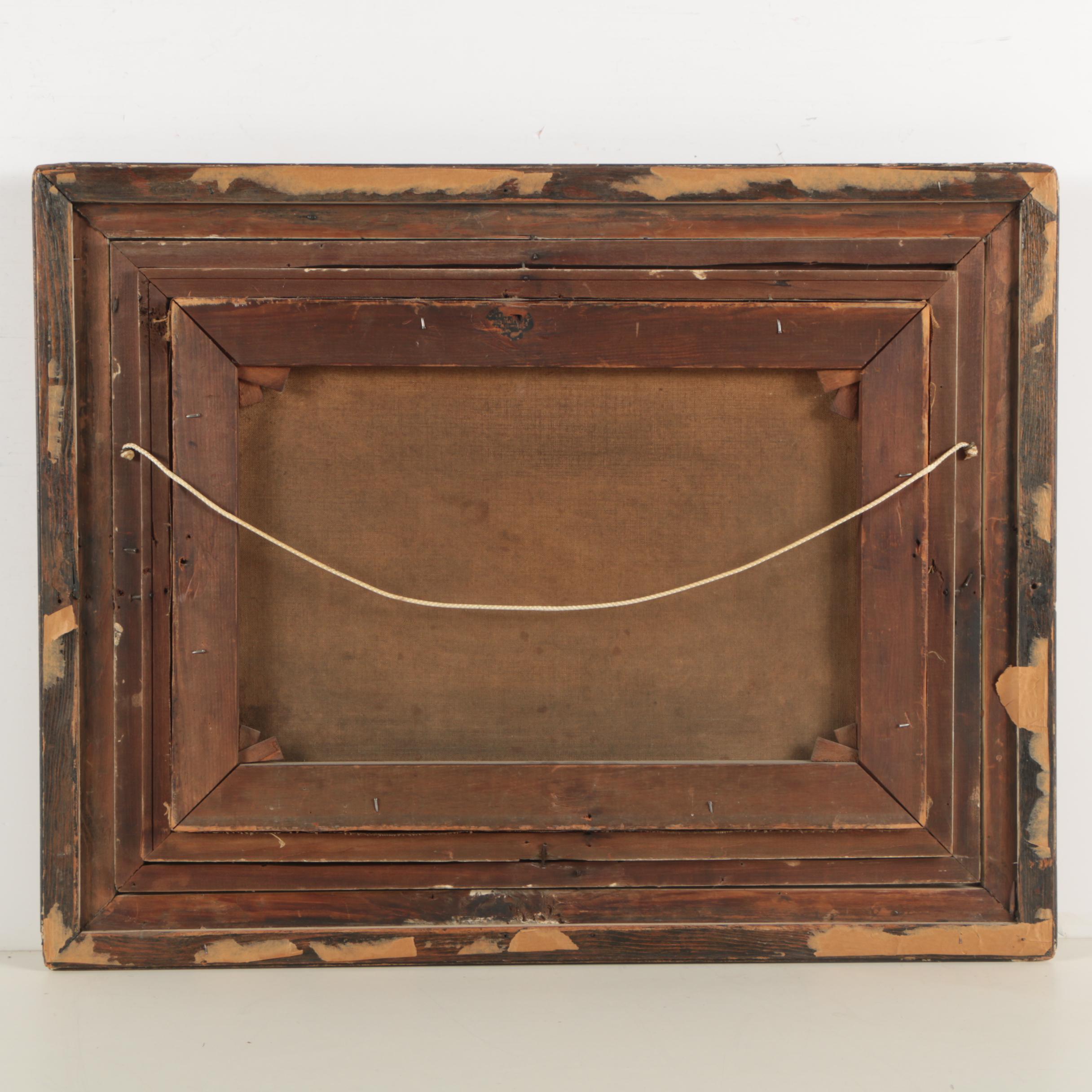 Antique Oil Painting of a Field and Forest