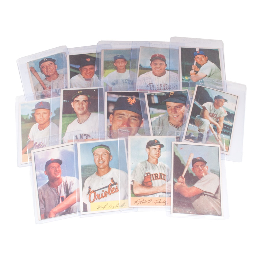 Fourteen 1950s Bowman Baseball Cards With Hall Of Fame Players