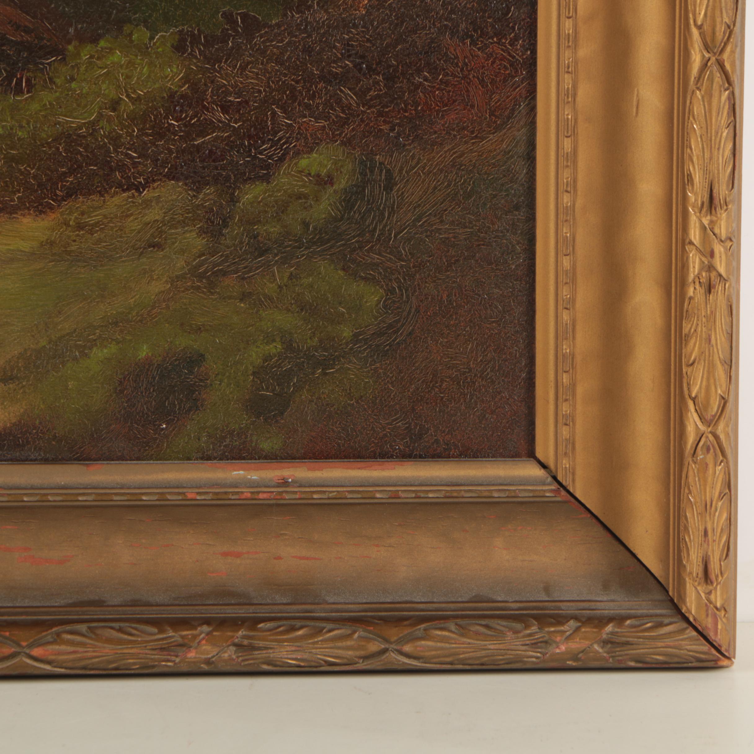 1887 Josef Anton Settegast Oil Painting "Moonrise in a Romantic Landscape"