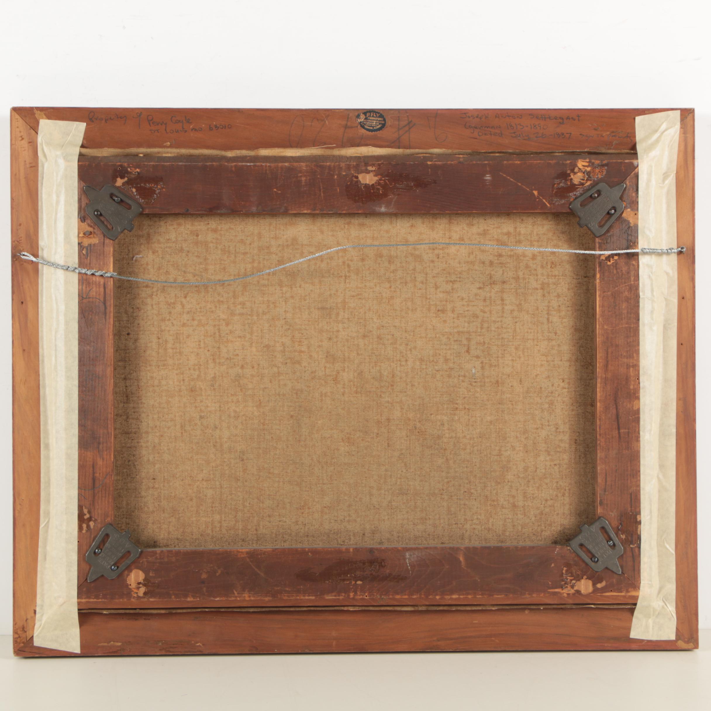 1887 Josef Anton Settegast Oil Painting "Moonrise in a Romantic Landscape"