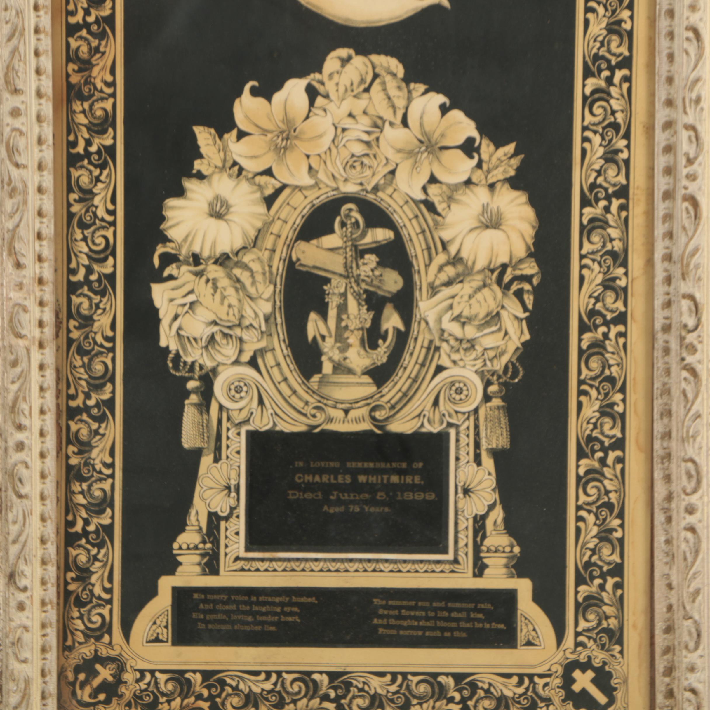 Antique Memorial Plaque for Charles Whitmire