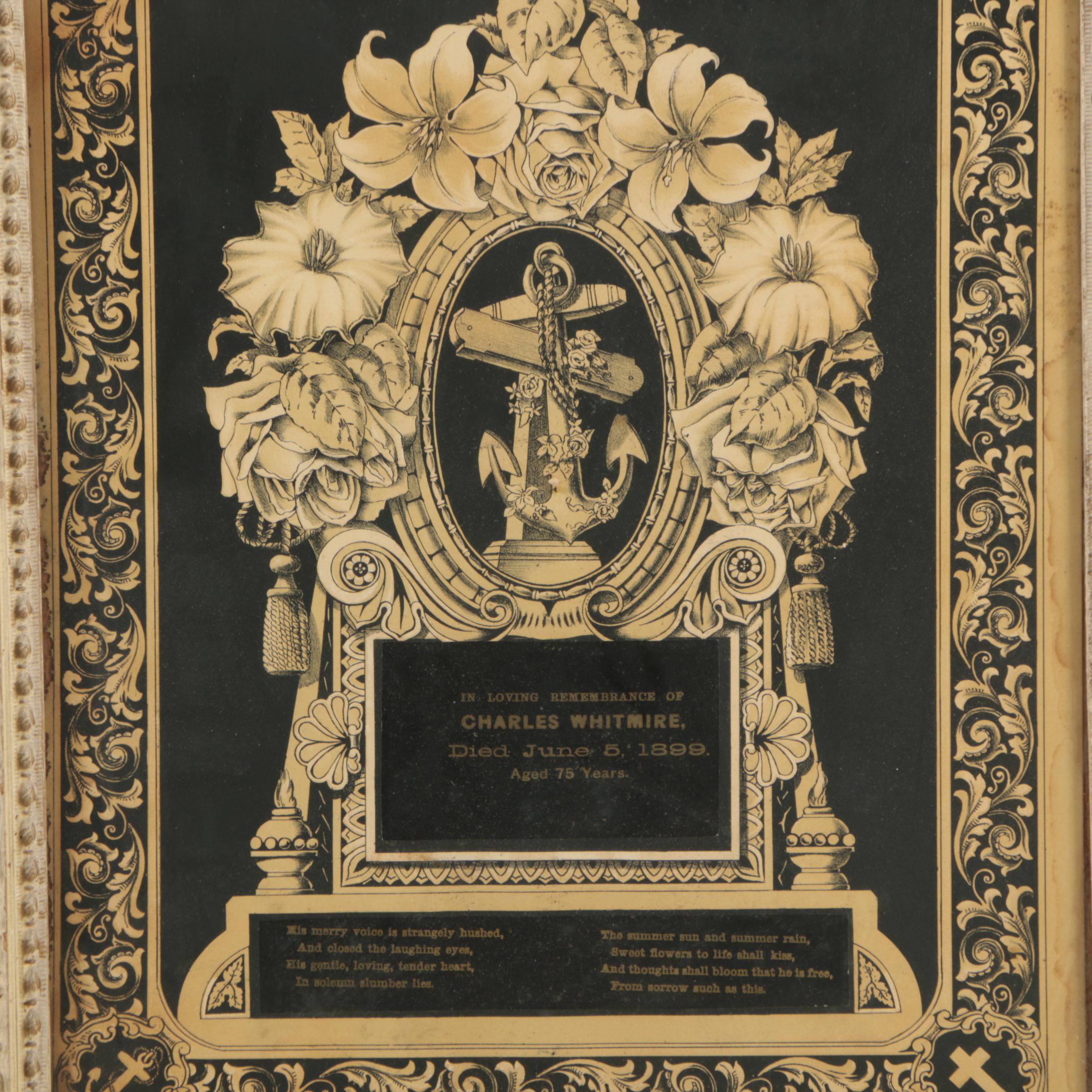 Antique Memorial Plaque for Charles Whitmire