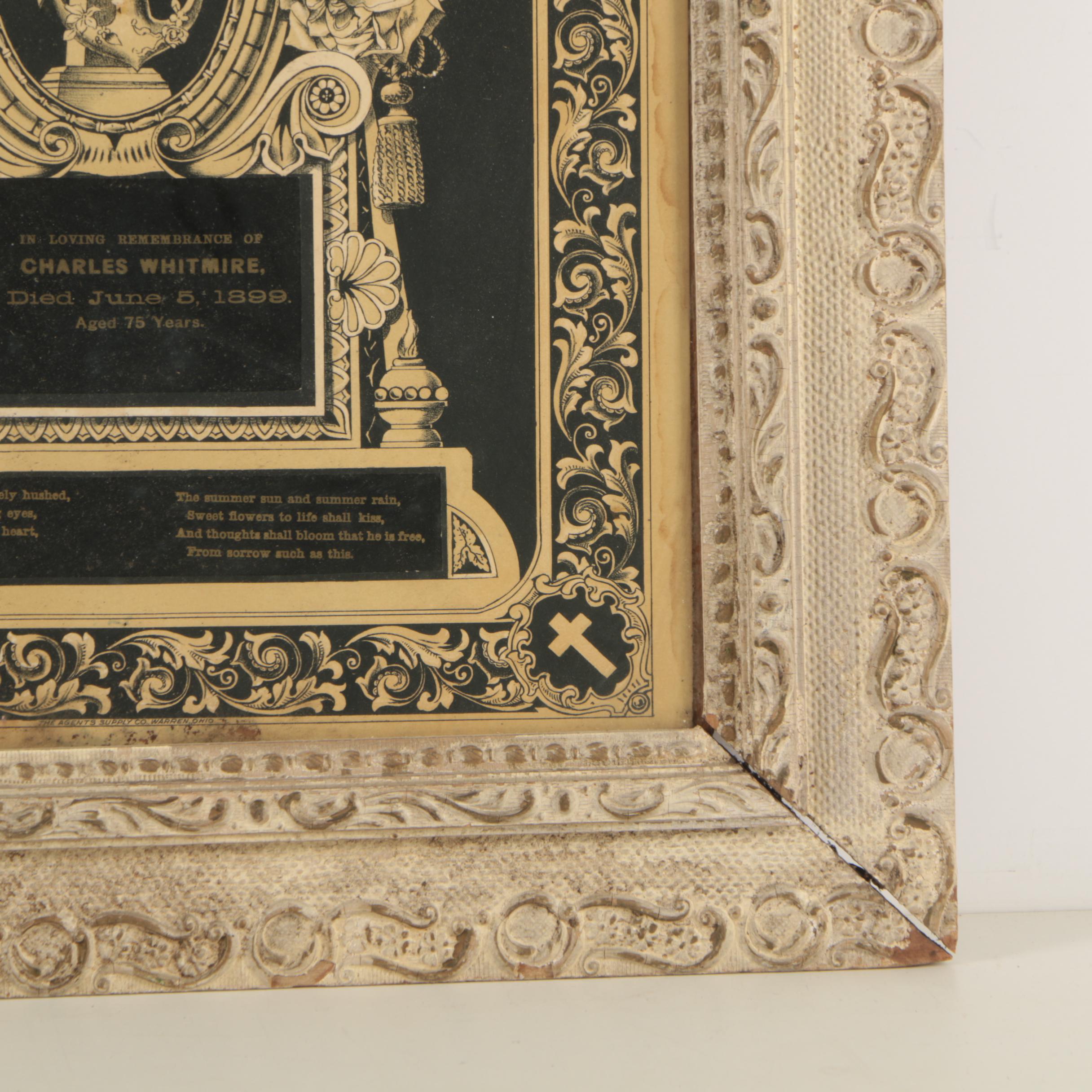 Antique Memorial Plaque for Charles Whitmire