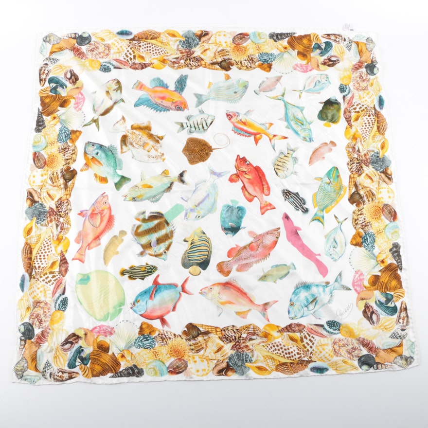 Gucci Multicolor Tropical Fish Silk Scarf