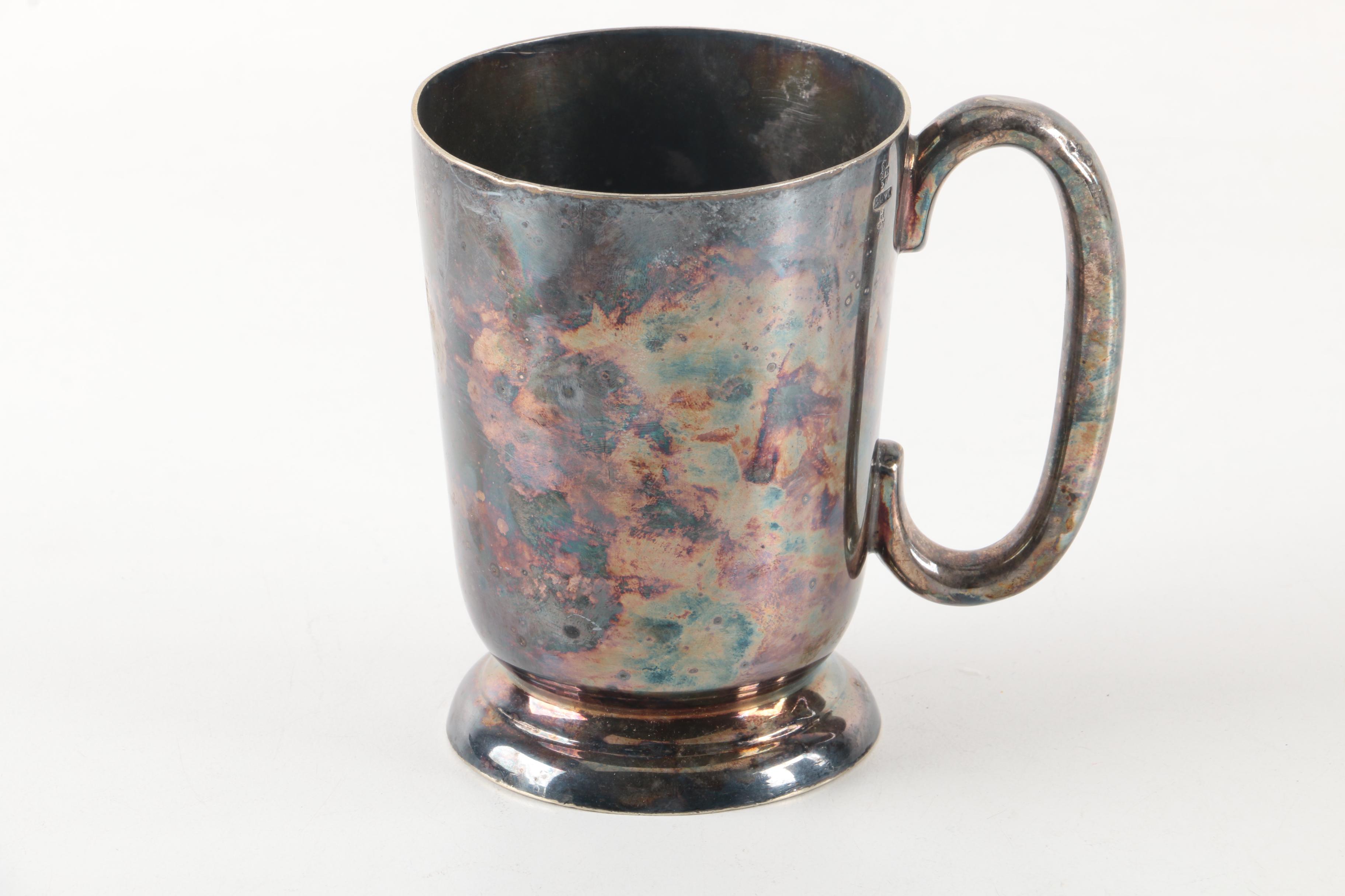 Vintage Walker & Hall Silver Plate Beer Mug with Pewter Beer Mugs