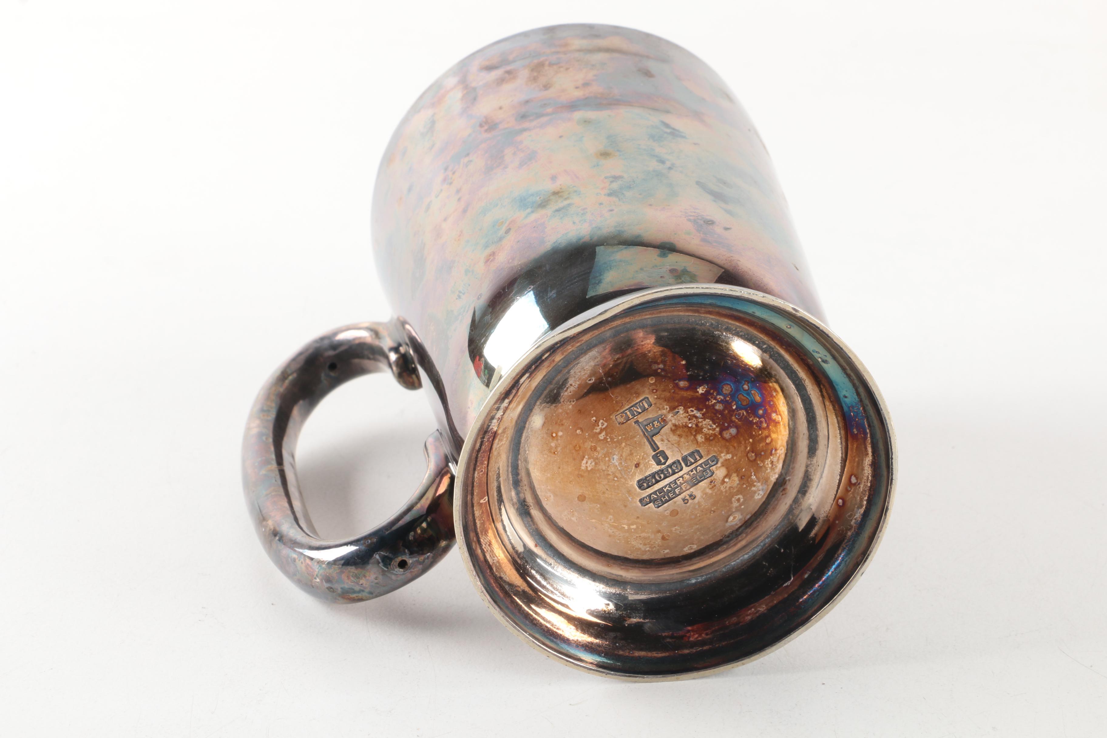 Vintage Walker & Hall Silver Plate Beer Mug with Pewter Beer Mugs