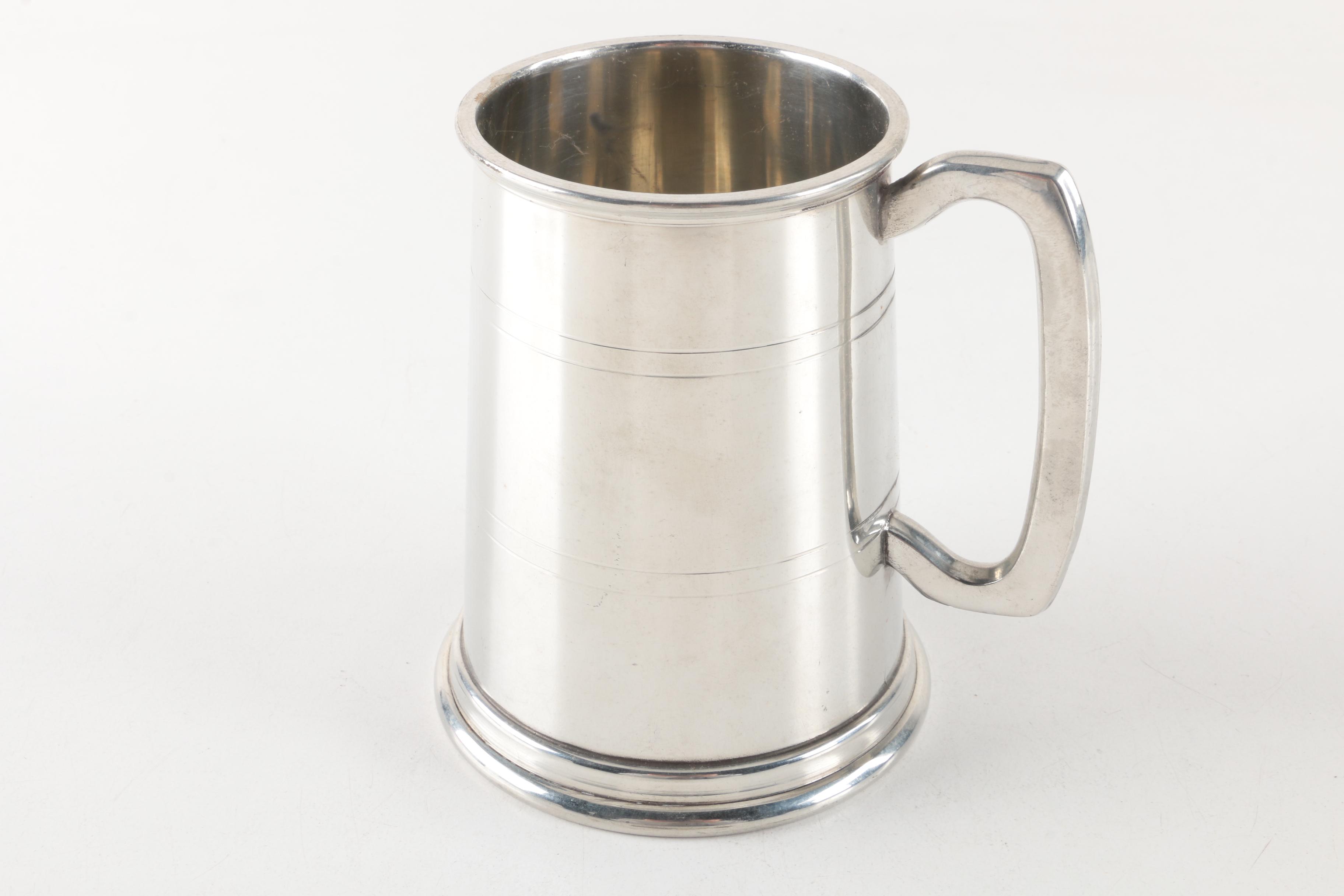 Vintage Walker & Hall Silver Plate Beer Mug with Pewter Beer Mugs