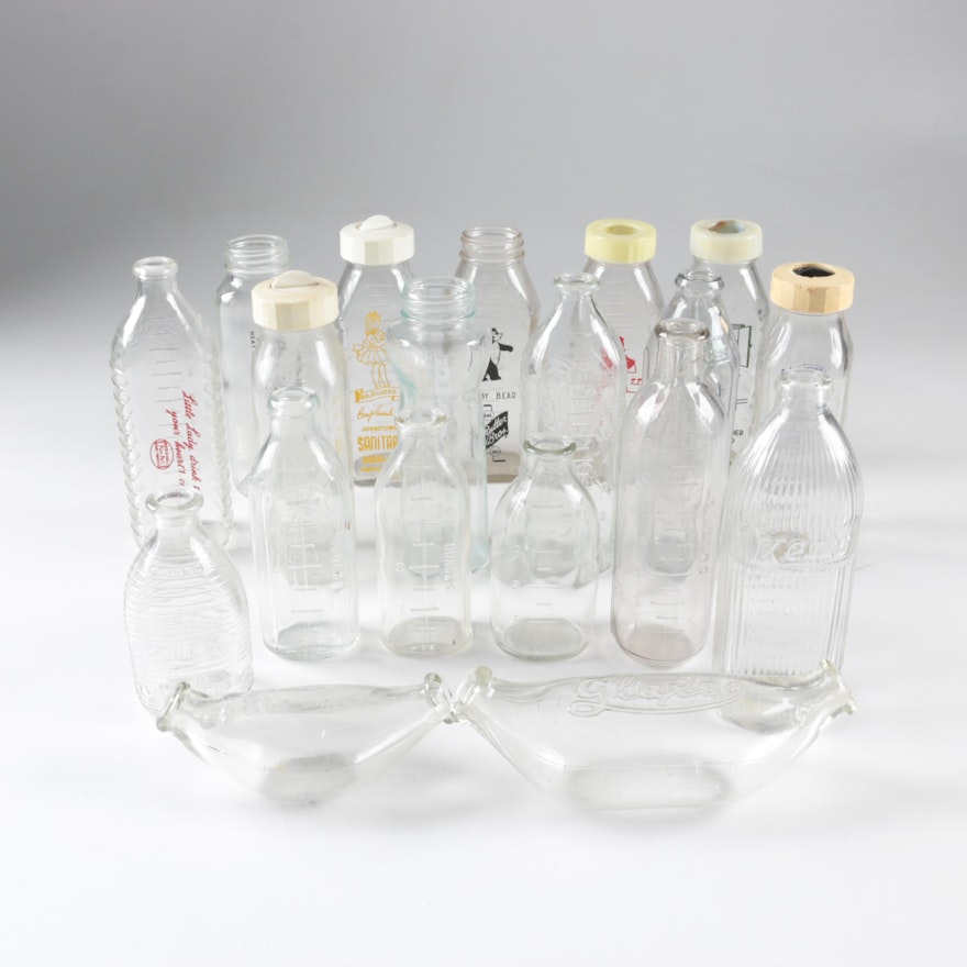 Vintage Glass Baby Bottles including Samuel Callet