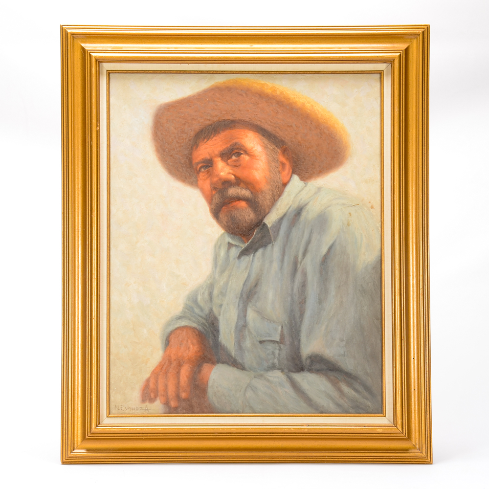 Noel Espinoza Oil on Canvas Portrait Painting "El Jefe"