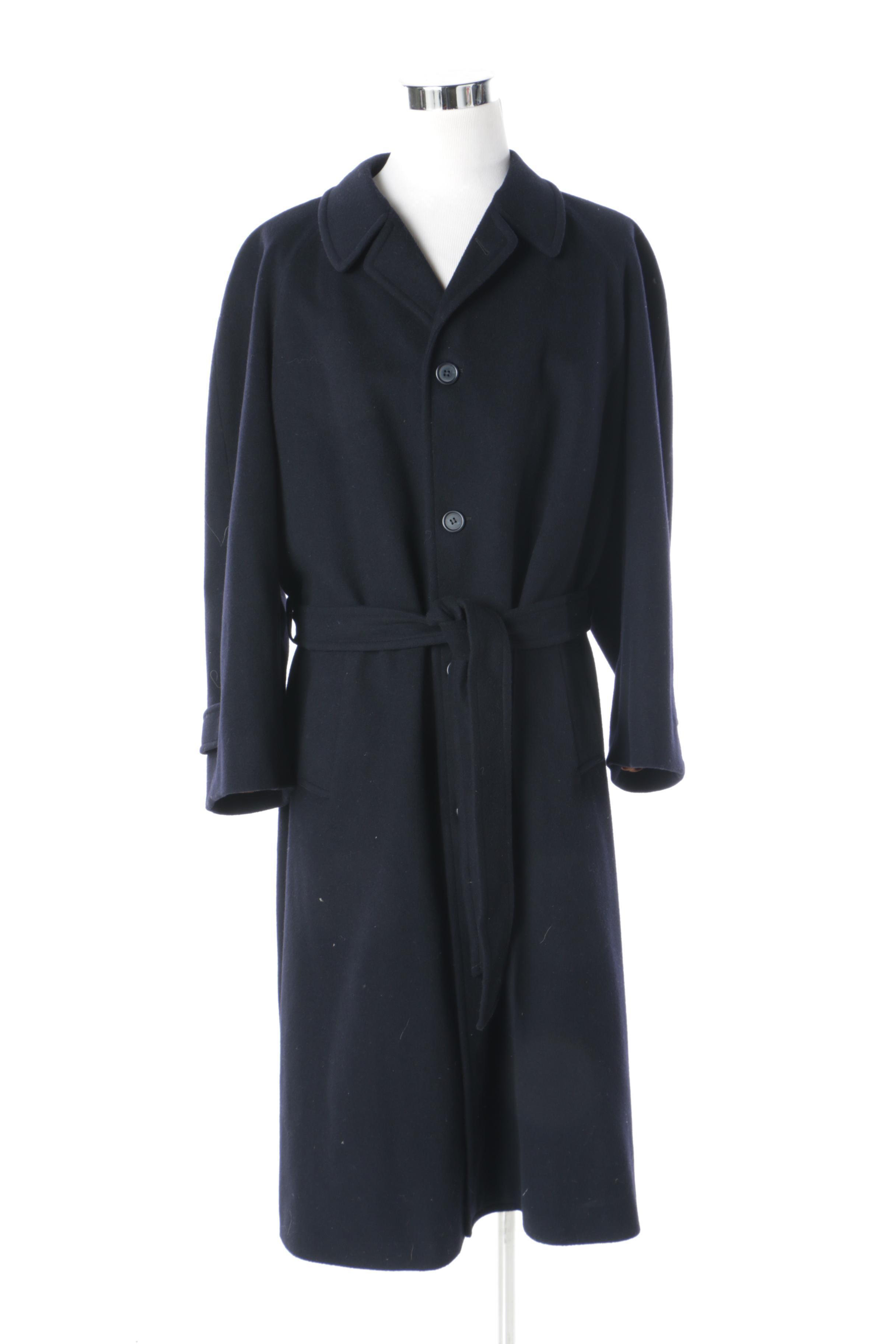 Men's Joseph Abboud Navy Blue Wool Belted Overcoat