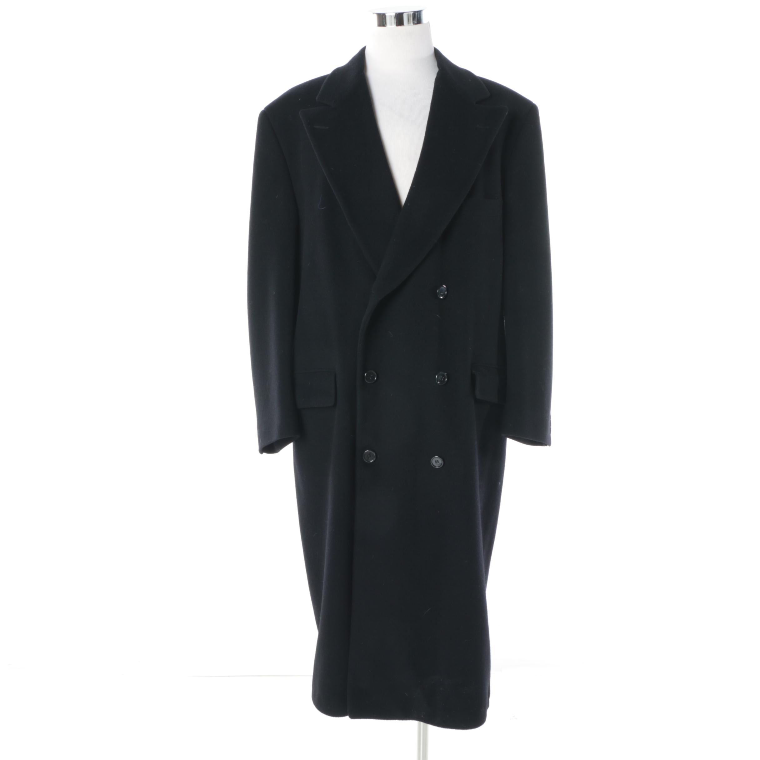 Men's Neiman Marcus Black Cashmere Blend Double-Breasted Overcoat