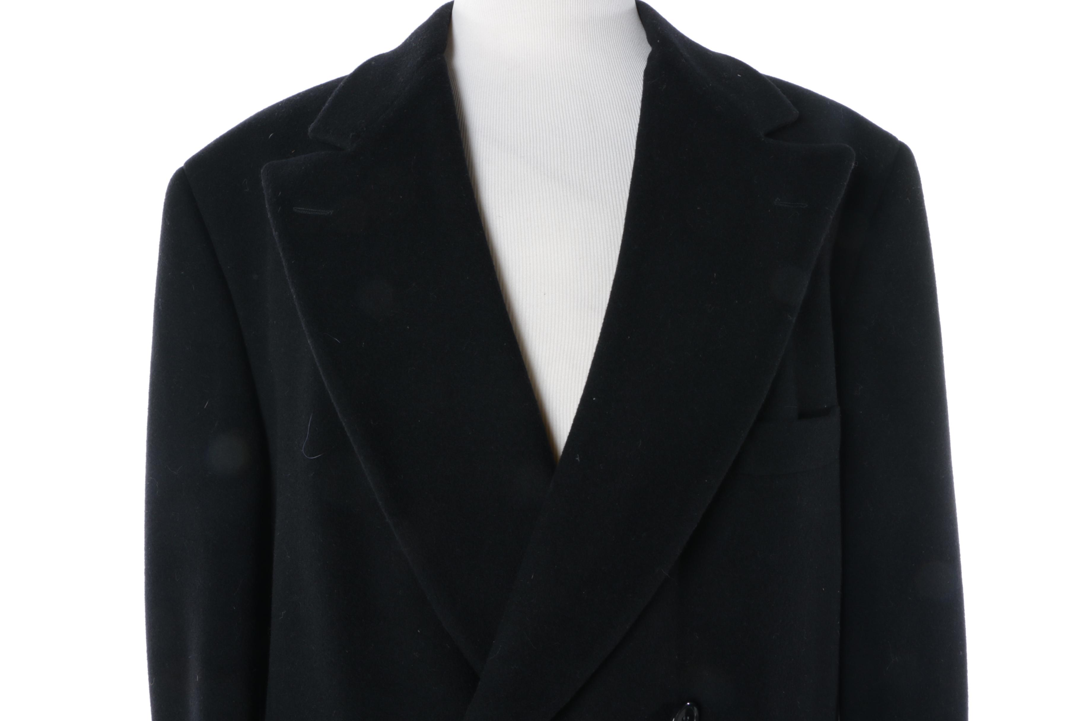 Men's Neiman Marcus Black Cashmere Blend Double-Breasted Overcoat
