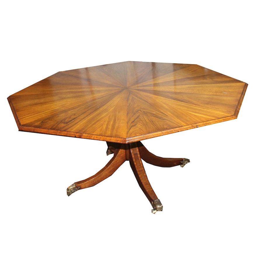 Vintage Walnut and Maple Veneer Octagonal Table