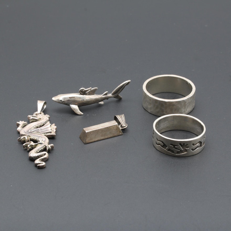 Assortment of Sterling Silver Pendants and Rings Includes James Avery