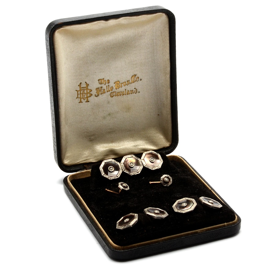 Art Deco Halle Brothers Mother of Pearl Tuxedo Button Set