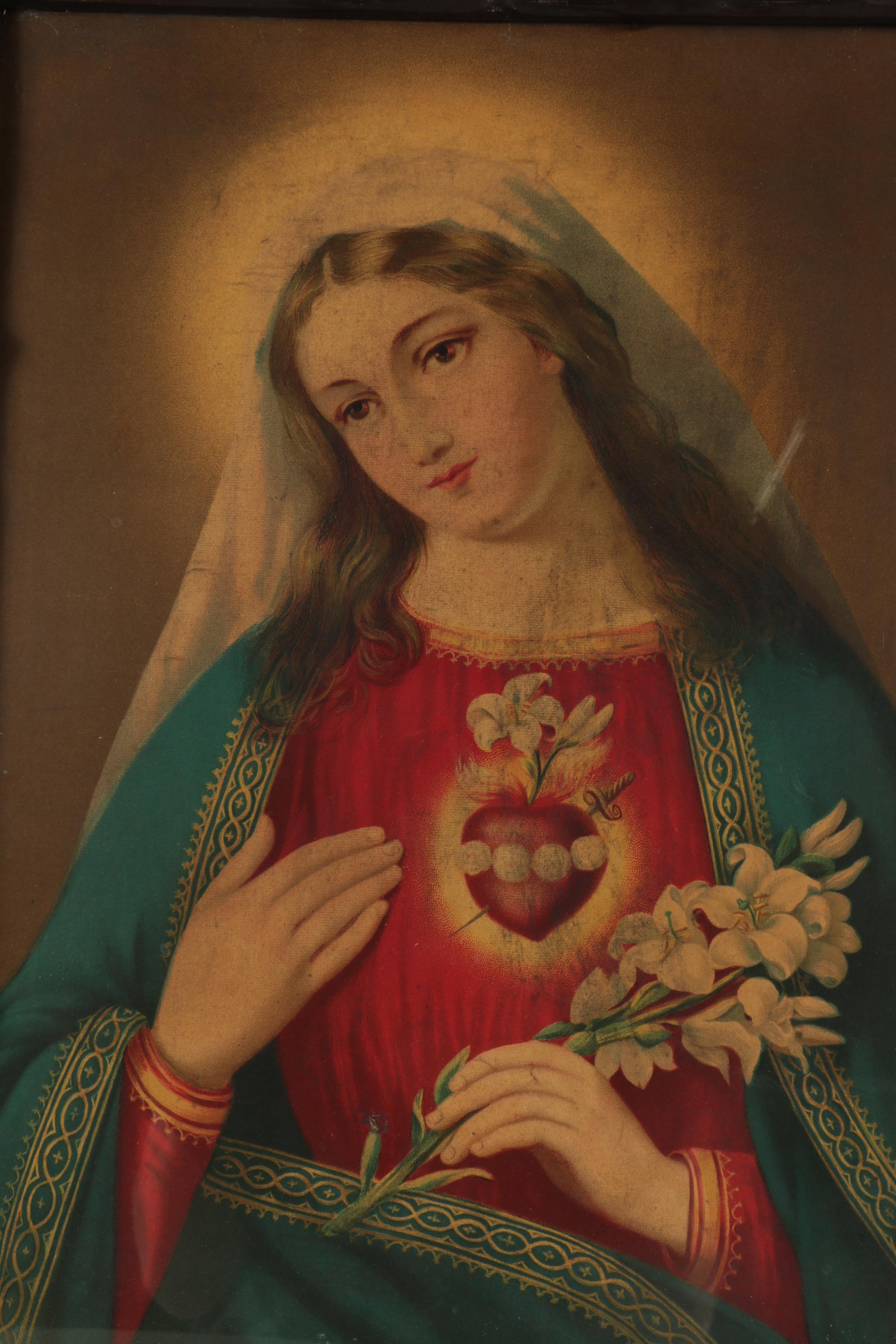 Vintage Chromolithographs of Jesus Christ and the Virgin Mary
