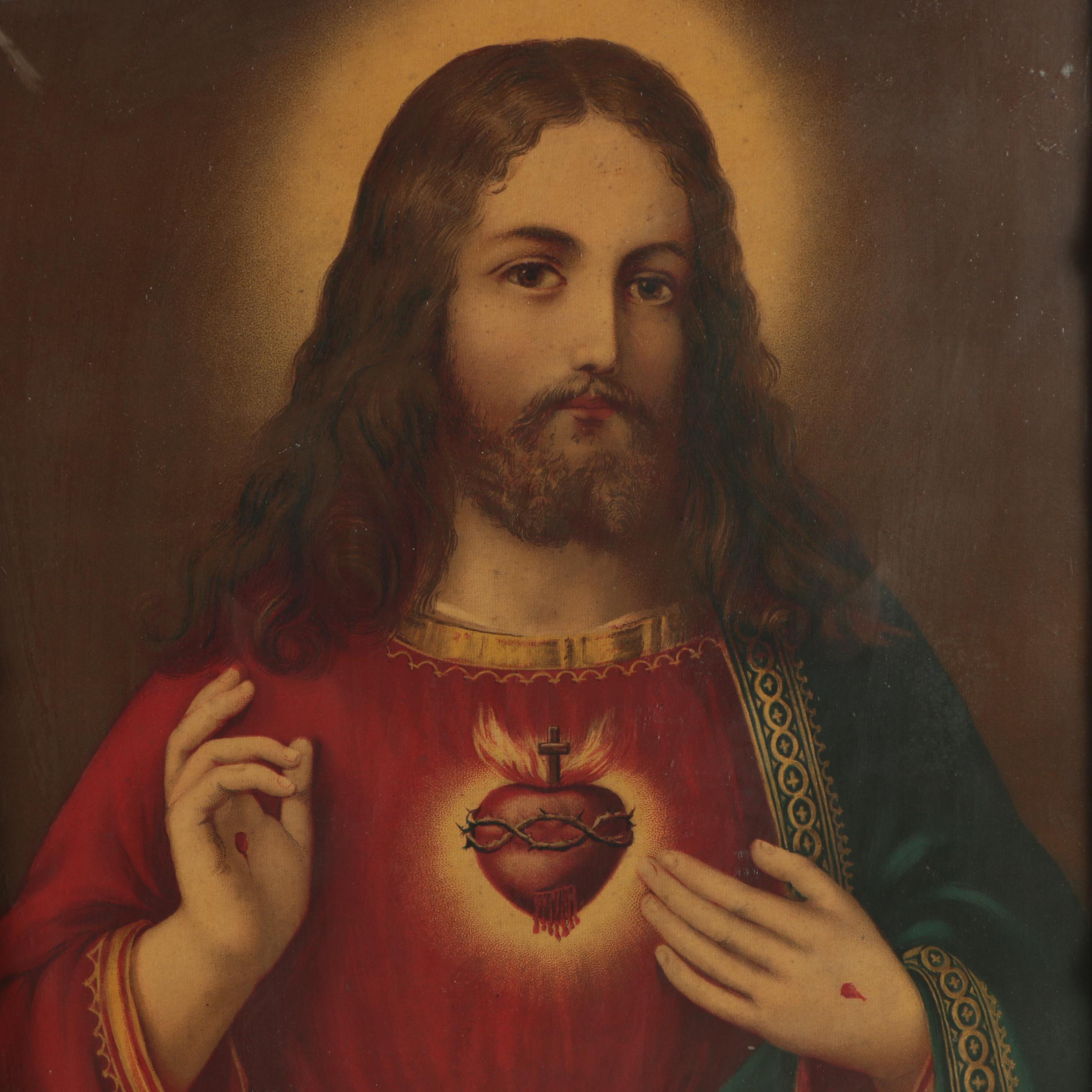 Vintage Chromolithographs of Jesus Christ and the Virgin Mary