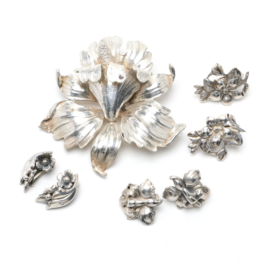 Collection of Vintage Sterling Silver Brooch and Earrings Including Erik From