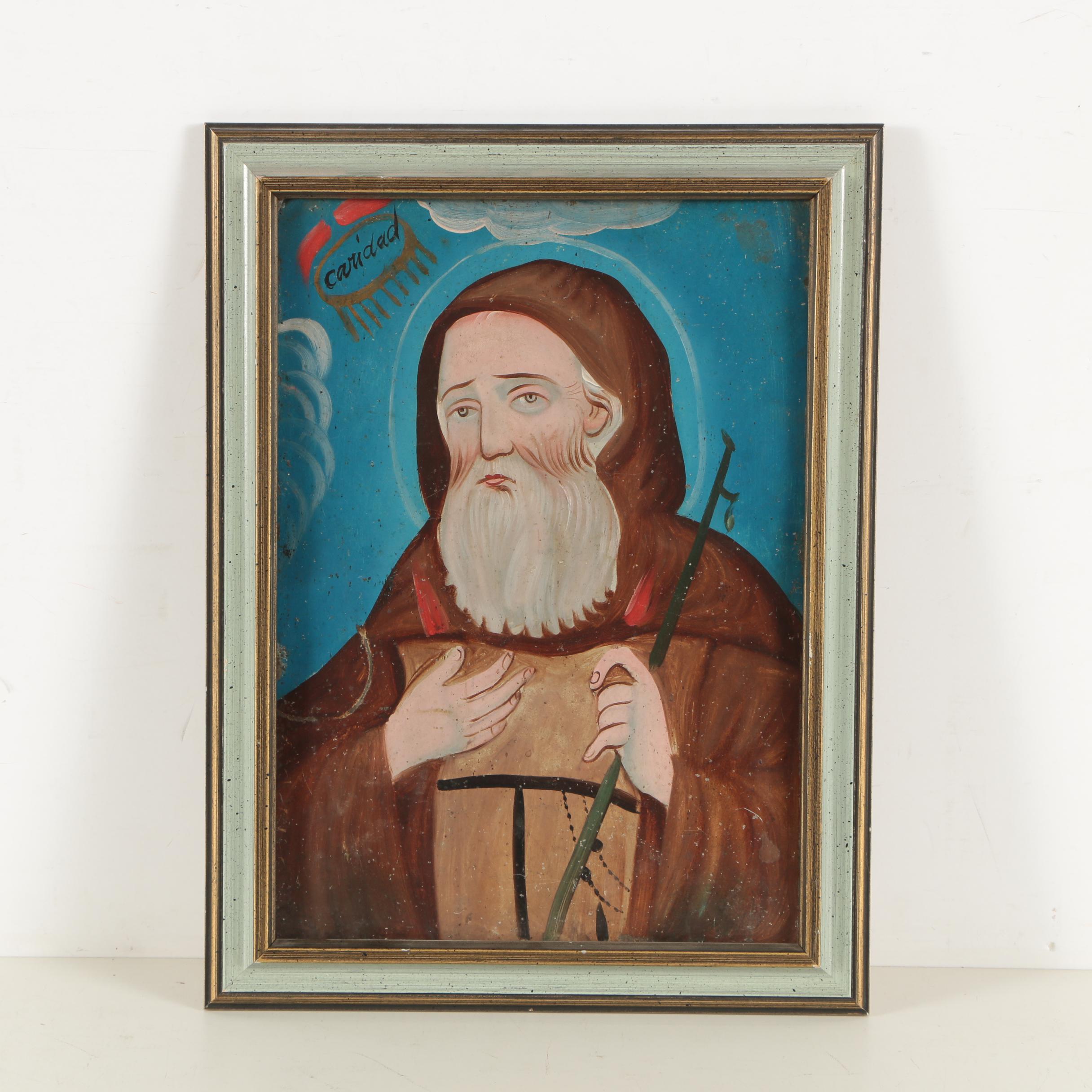 Vintage Oil Painting on Metal of St. Francis of Paola