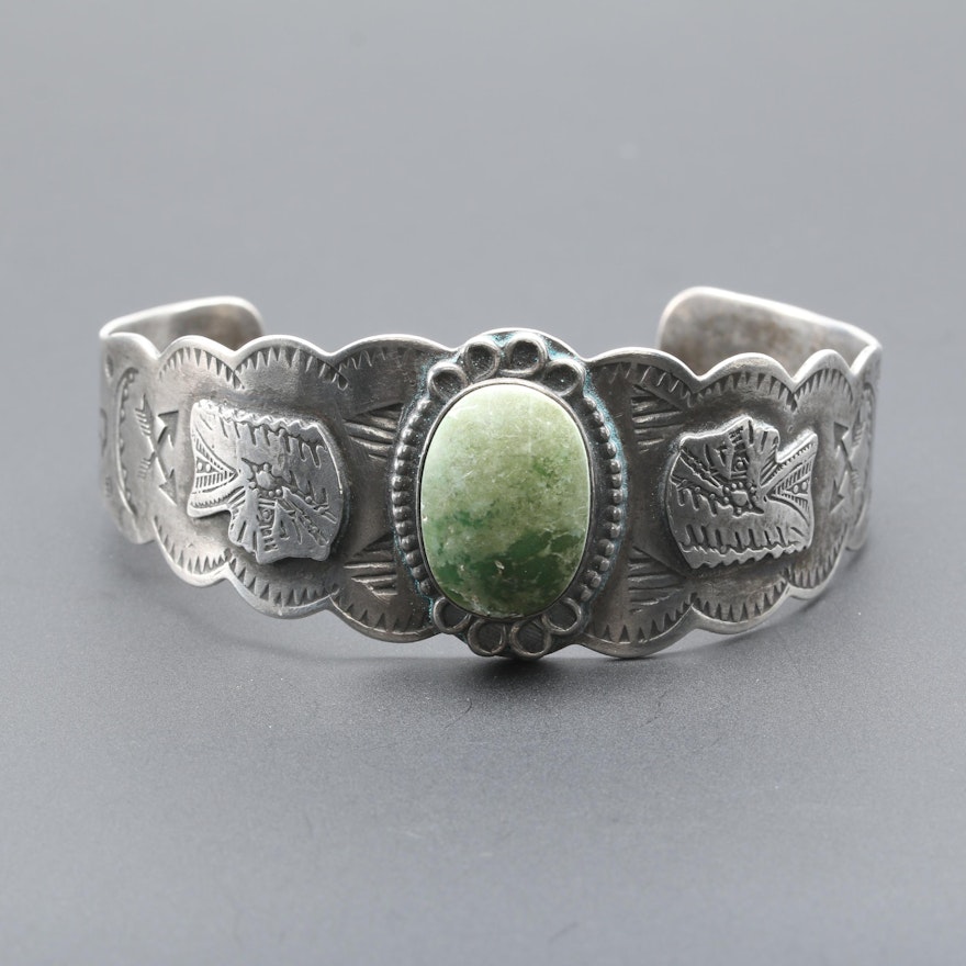 Southwestern Style Sterling Silver Green Turquoise Cuff Bracelet