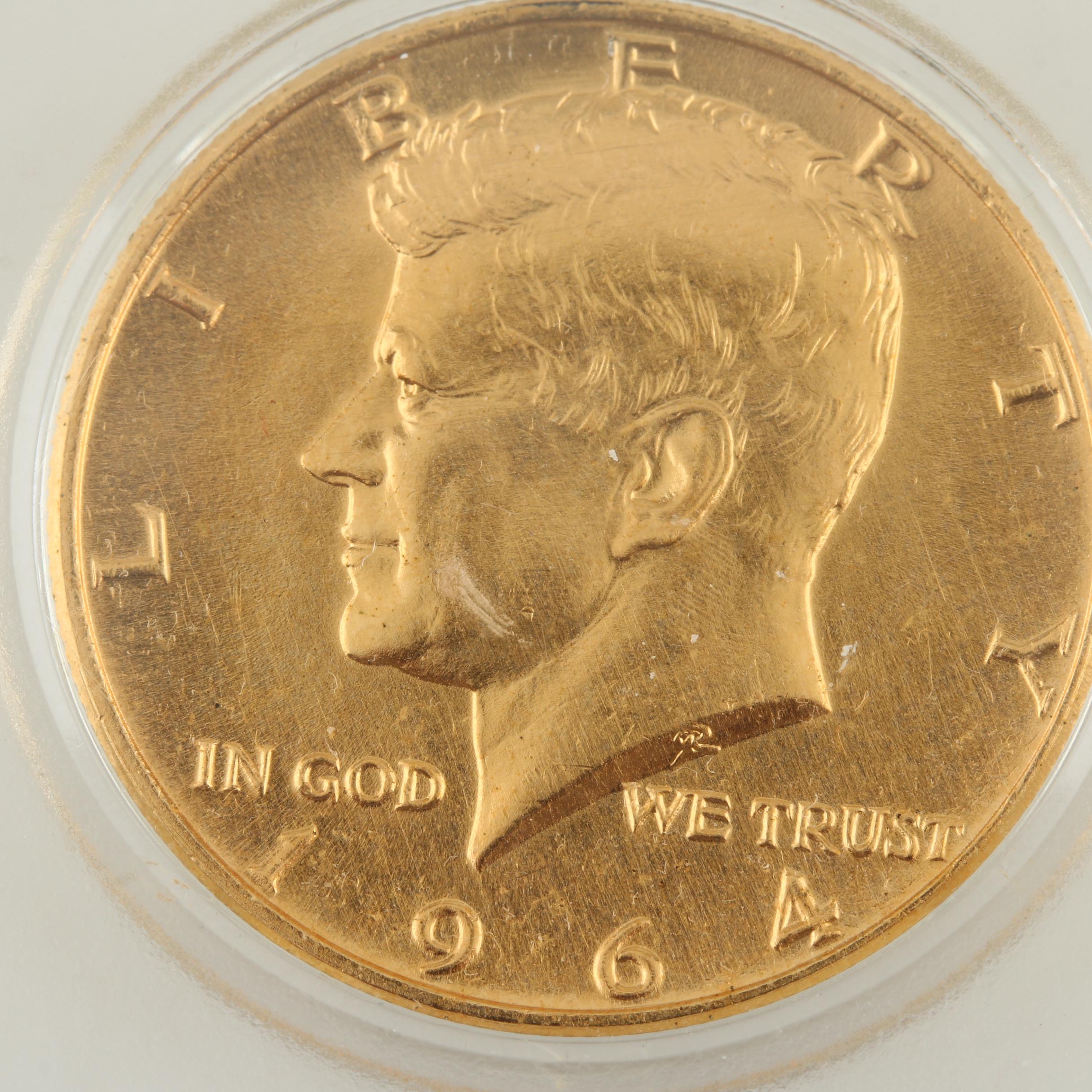Gold-Plated 1964 Kennedy Silver Half Dollar