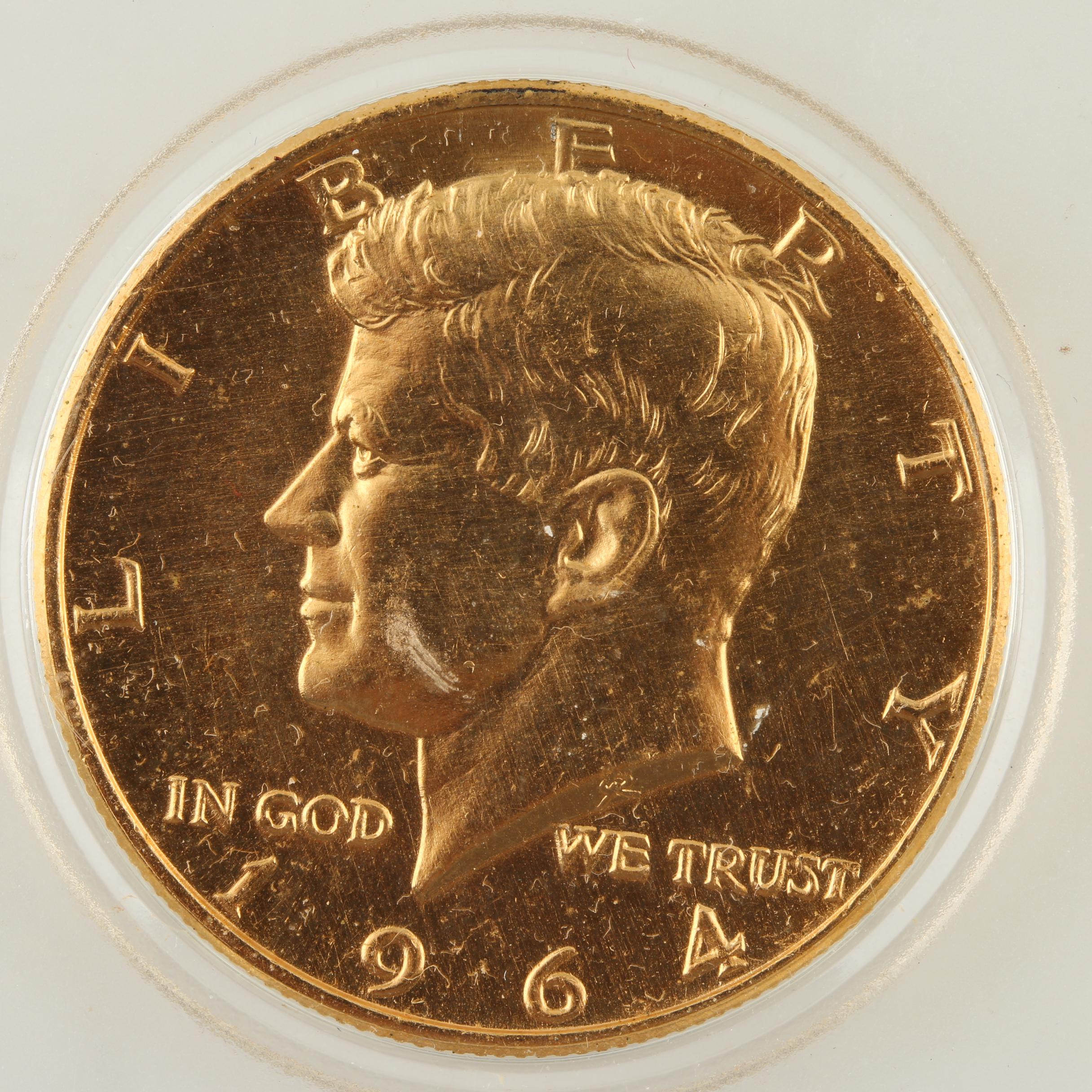 Gold-Plated 1964 Kennedy Silver Half Dollar