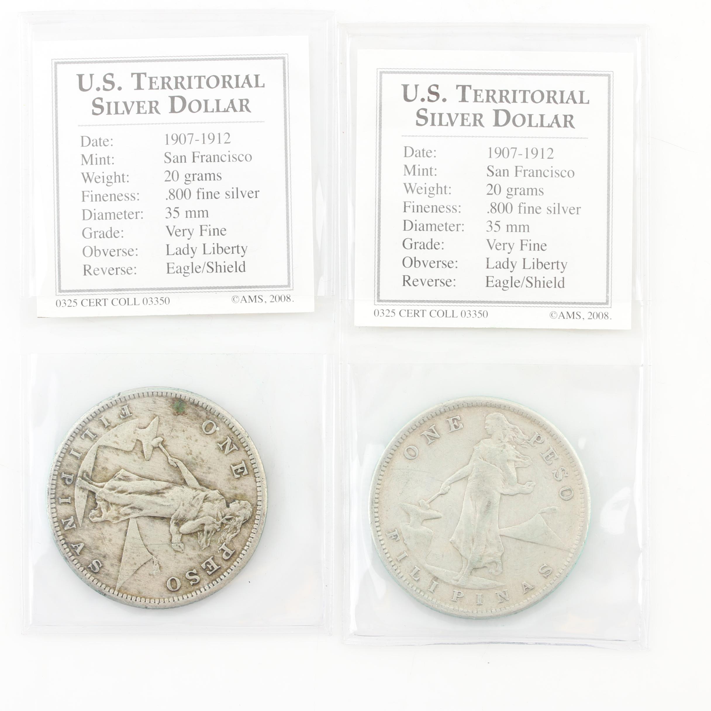 Two Antique 1-Peso Silver Coins from the Philippines