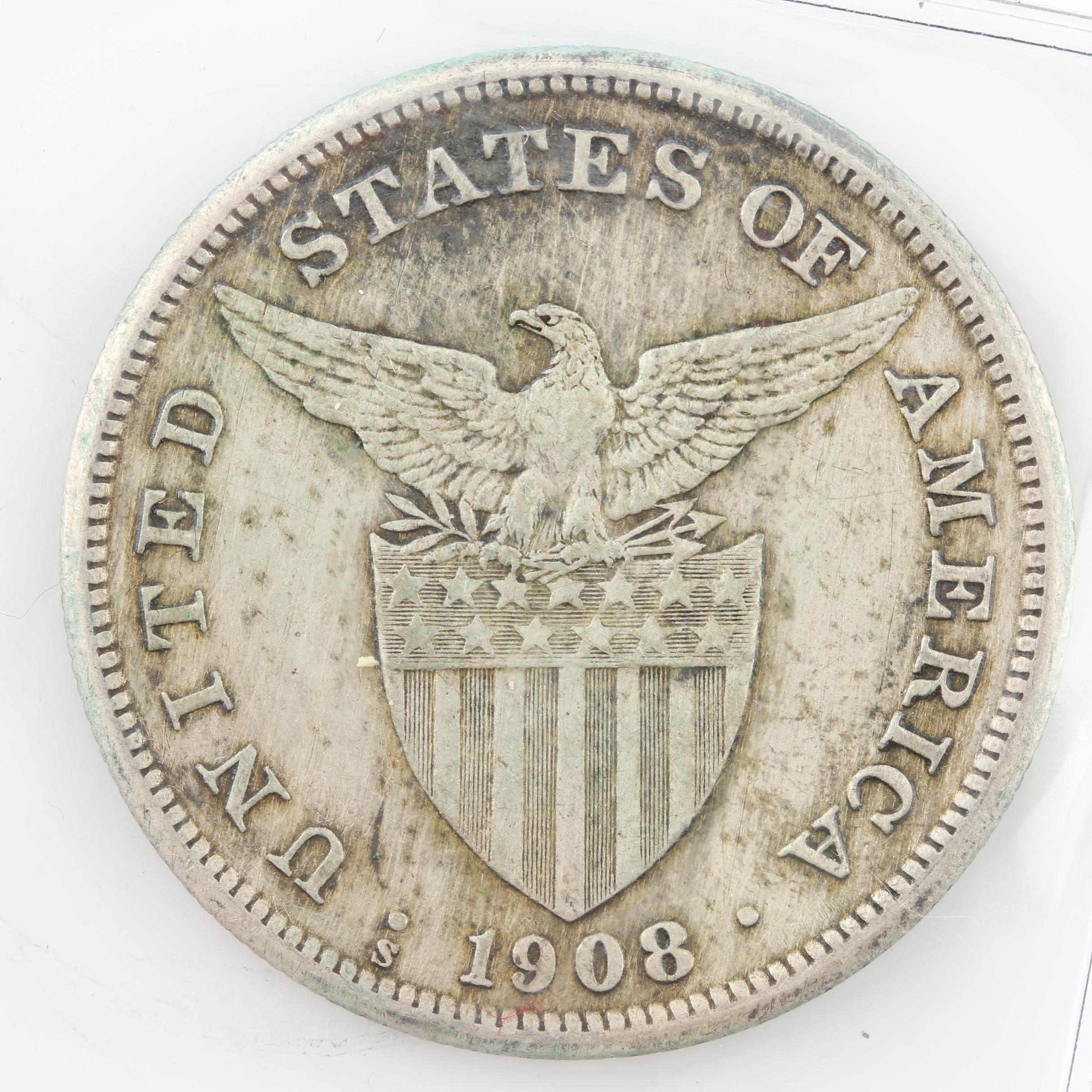 Two Antique 1-Peso Silver Coins from the Philippines