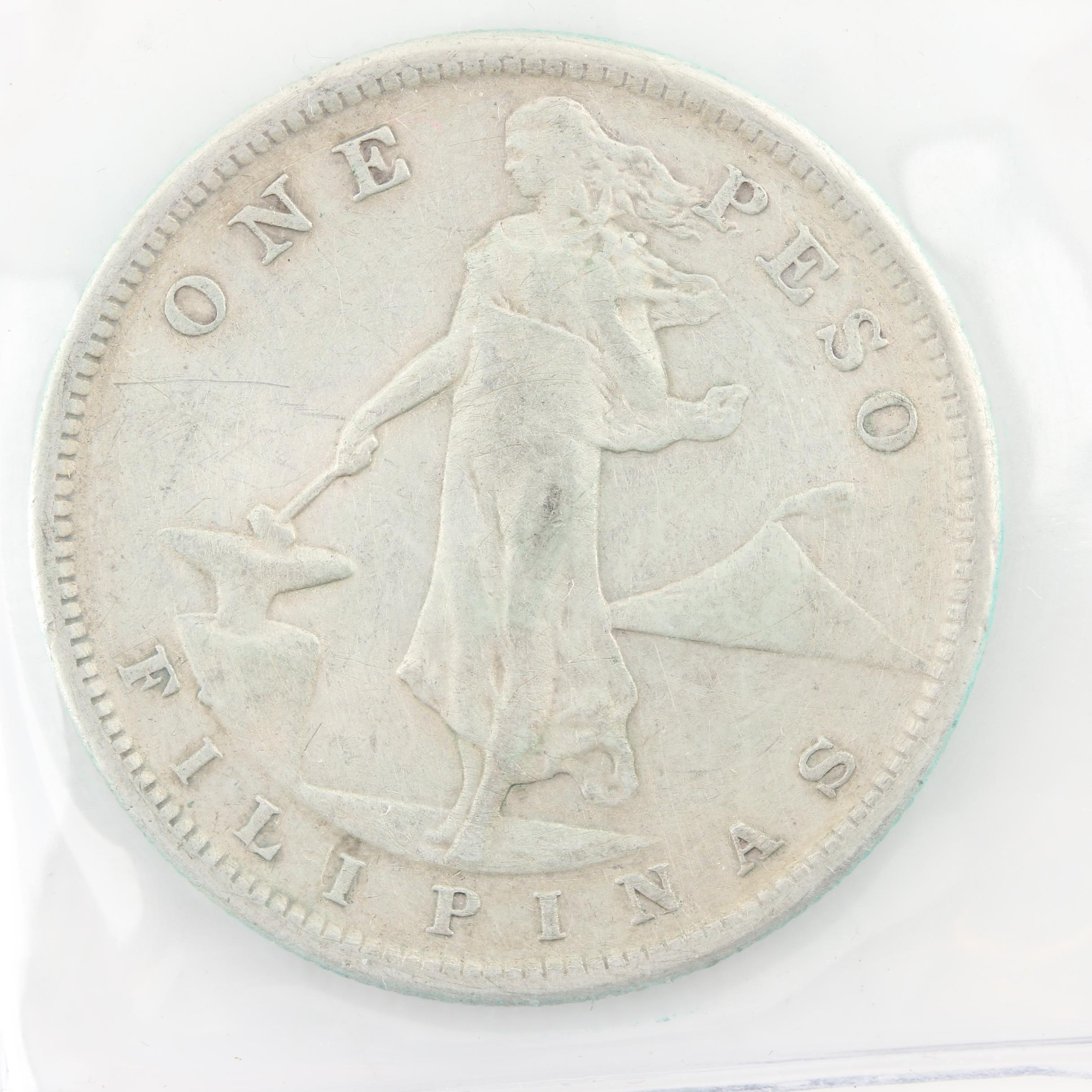 Two Antique 1-Peso Silver Coins from the Philippines