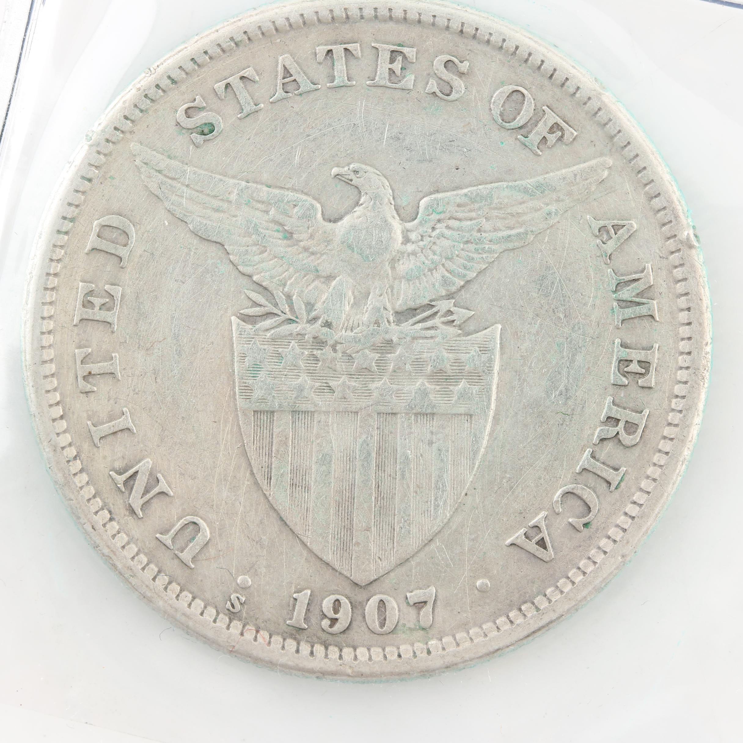 Two Antique 1-Peso Silver Coins from the Philippines