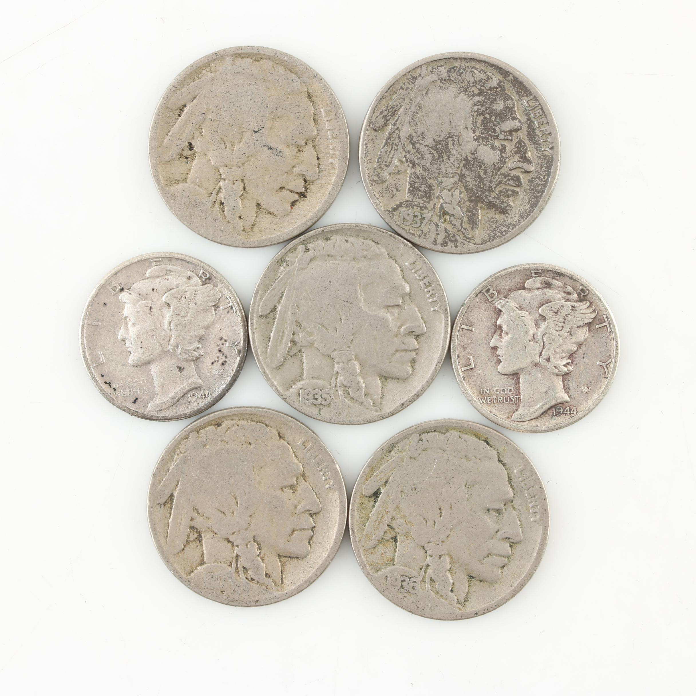 Assortment of Buffalo Nickels and Mercury Silver Dimes