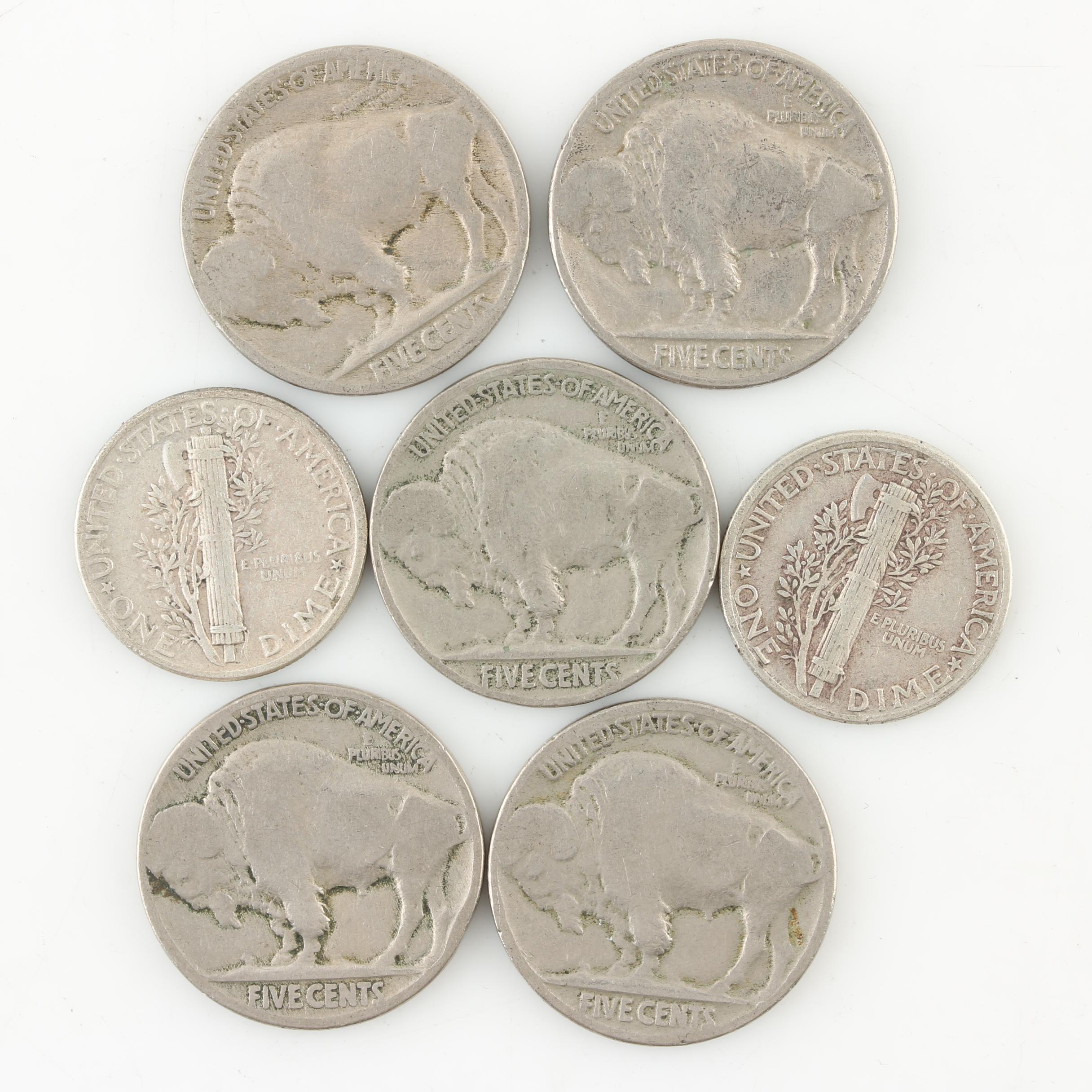 Assortment of Buffalo Nickels and Mercury Silver Dimes
