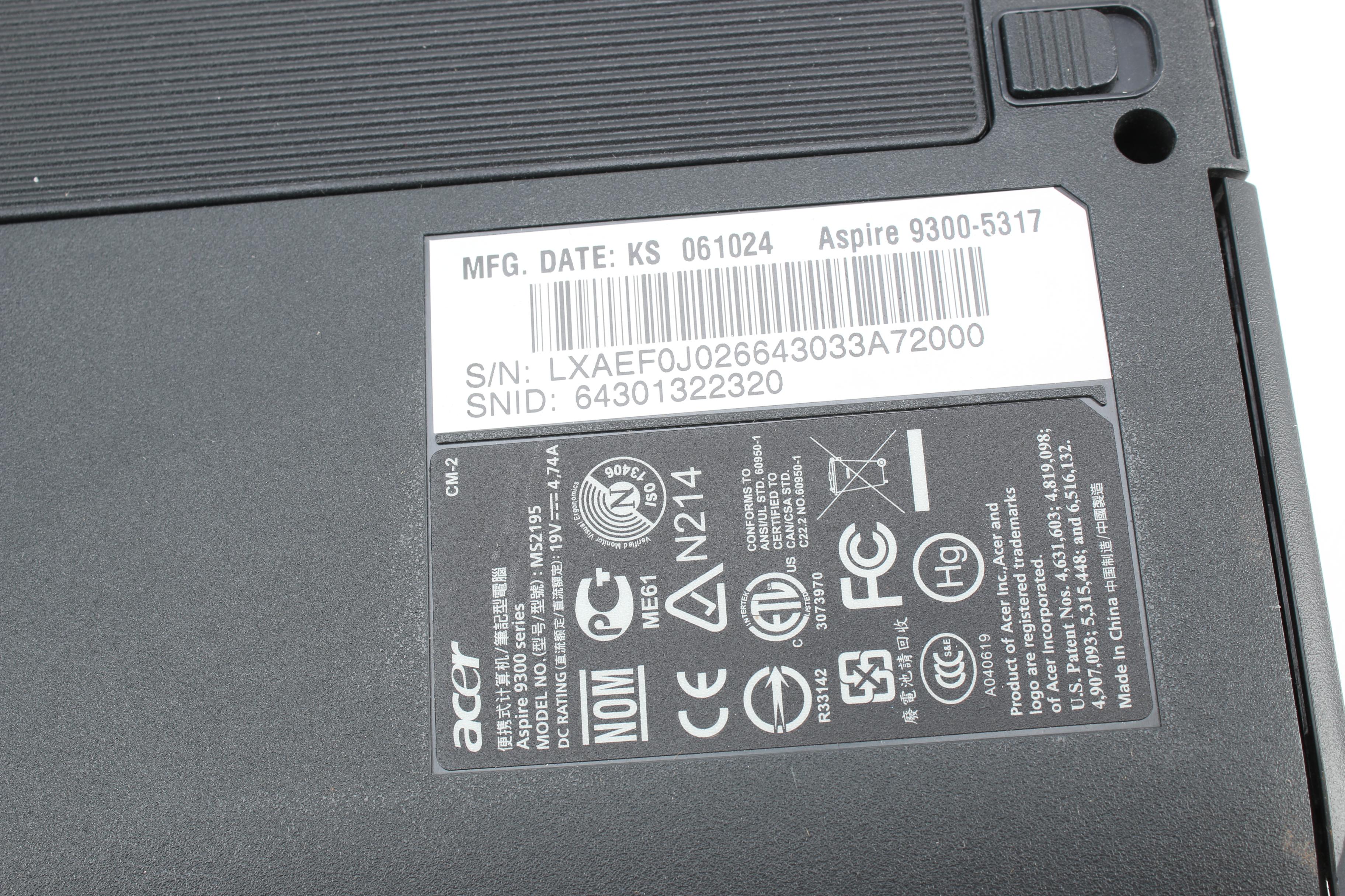 Acer Aspire 9300-5317 Laptop Computer