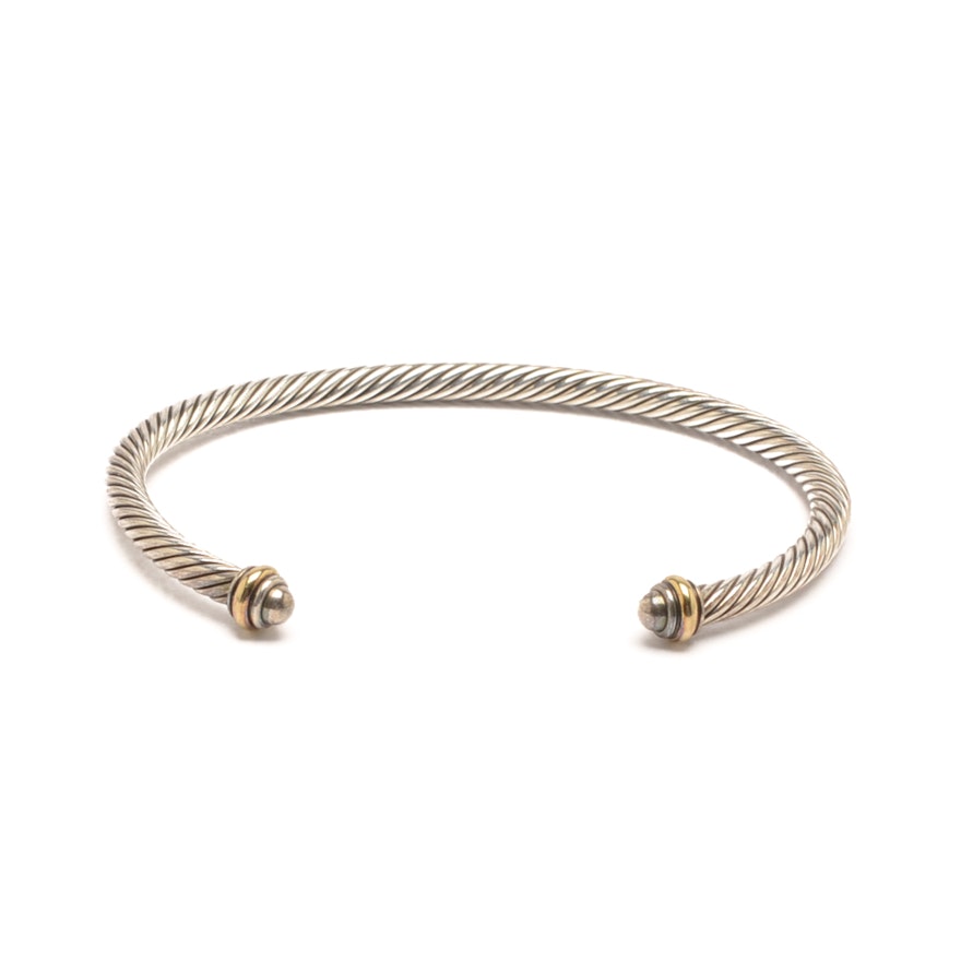 David Yurman Sterling Silver Cuff Bracelet with 18K Yellow Gold Accents