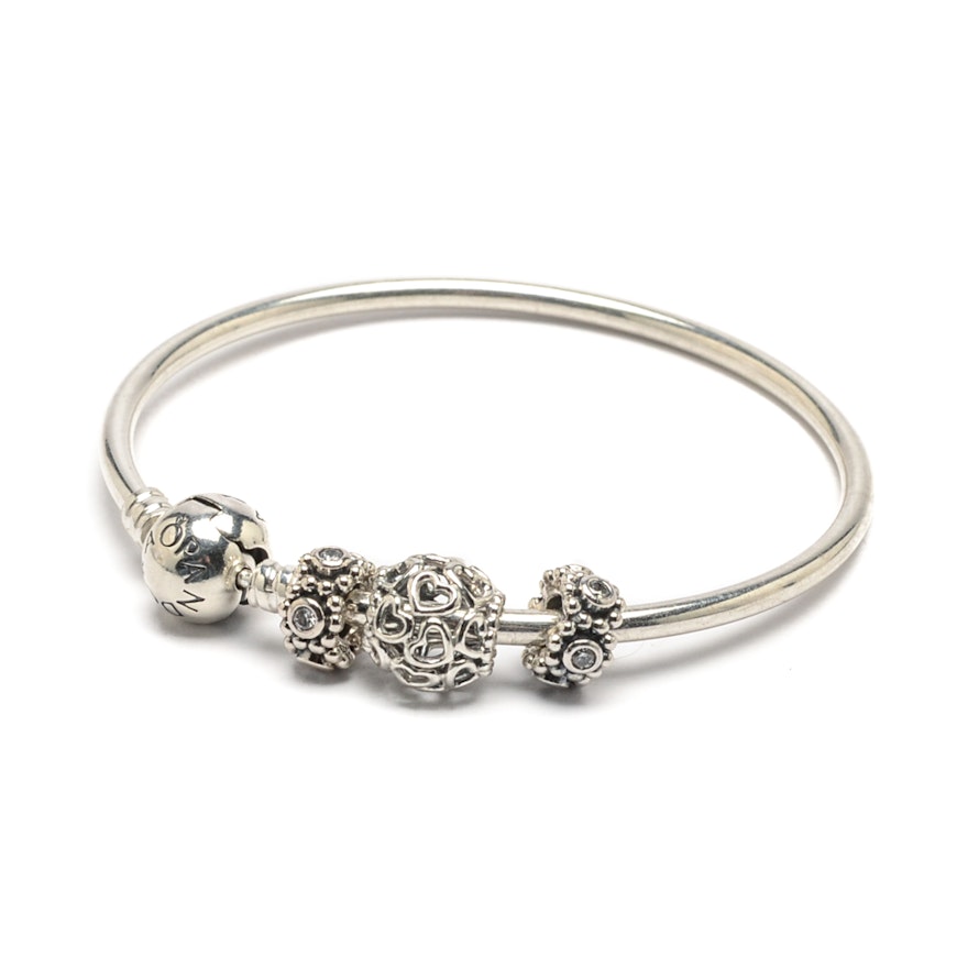 Pandora Sterling Silver Bangle Bracelet with Charms