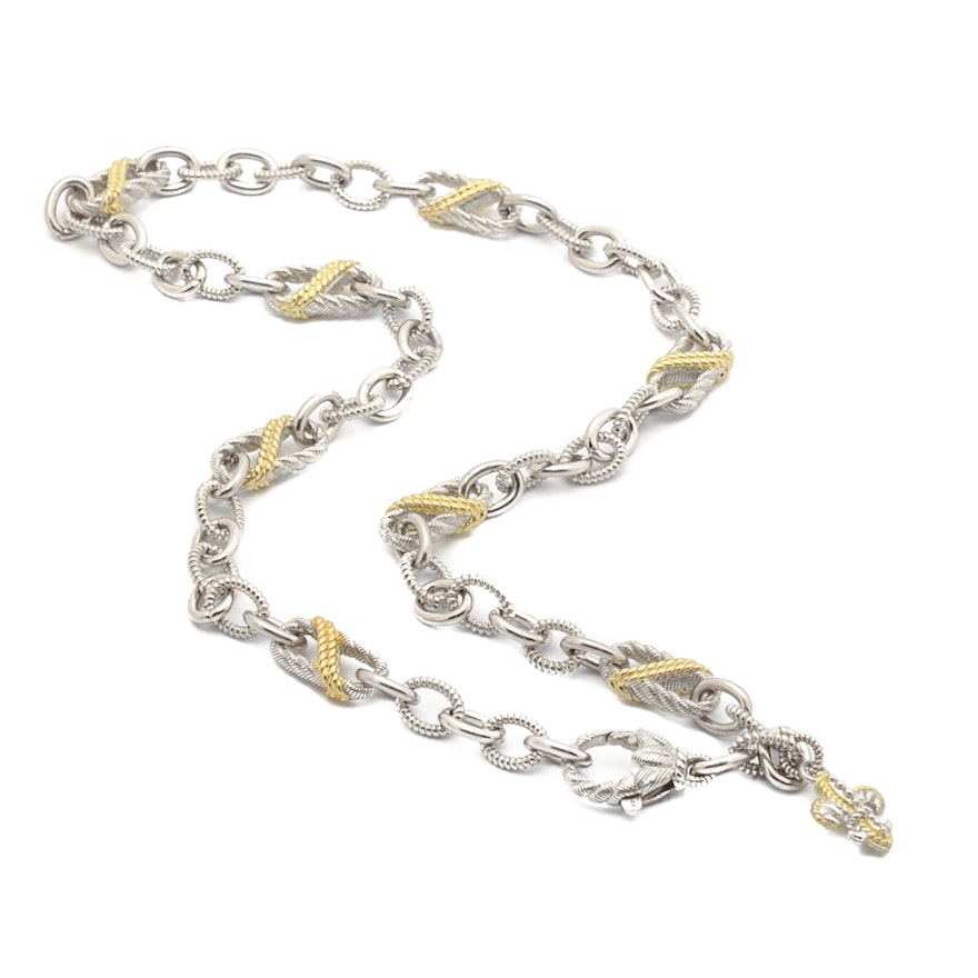 Judith Ripka Sterling Silver Two Tone Toggle Necklace