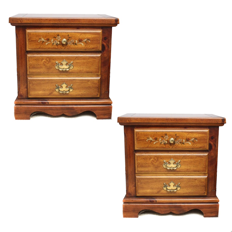 Traditional Style Hand Painted Pine Nightstands