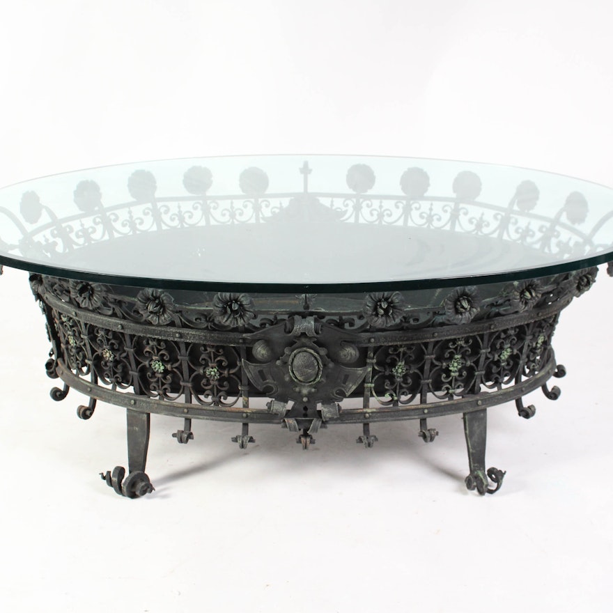 Vintage Baroque Style Glass Top Coffee Table