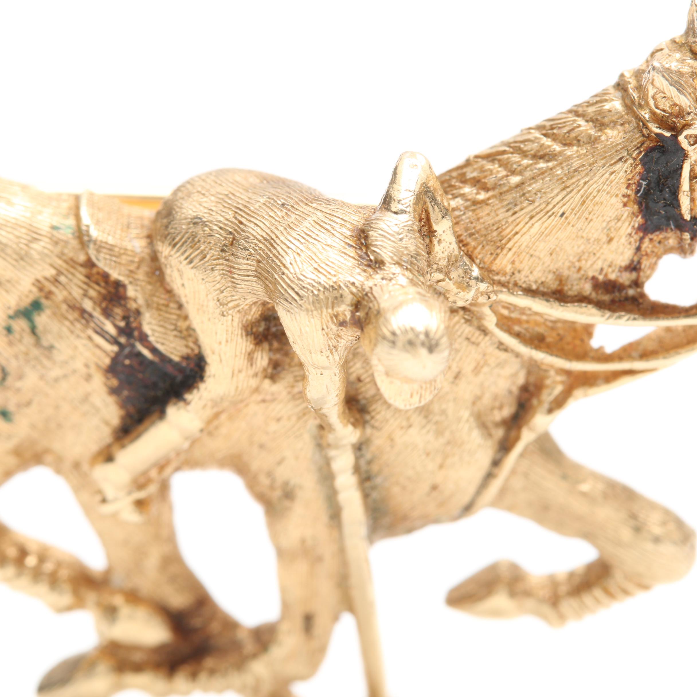 14K Yellow Gold Ruby Polo Horse Brooch