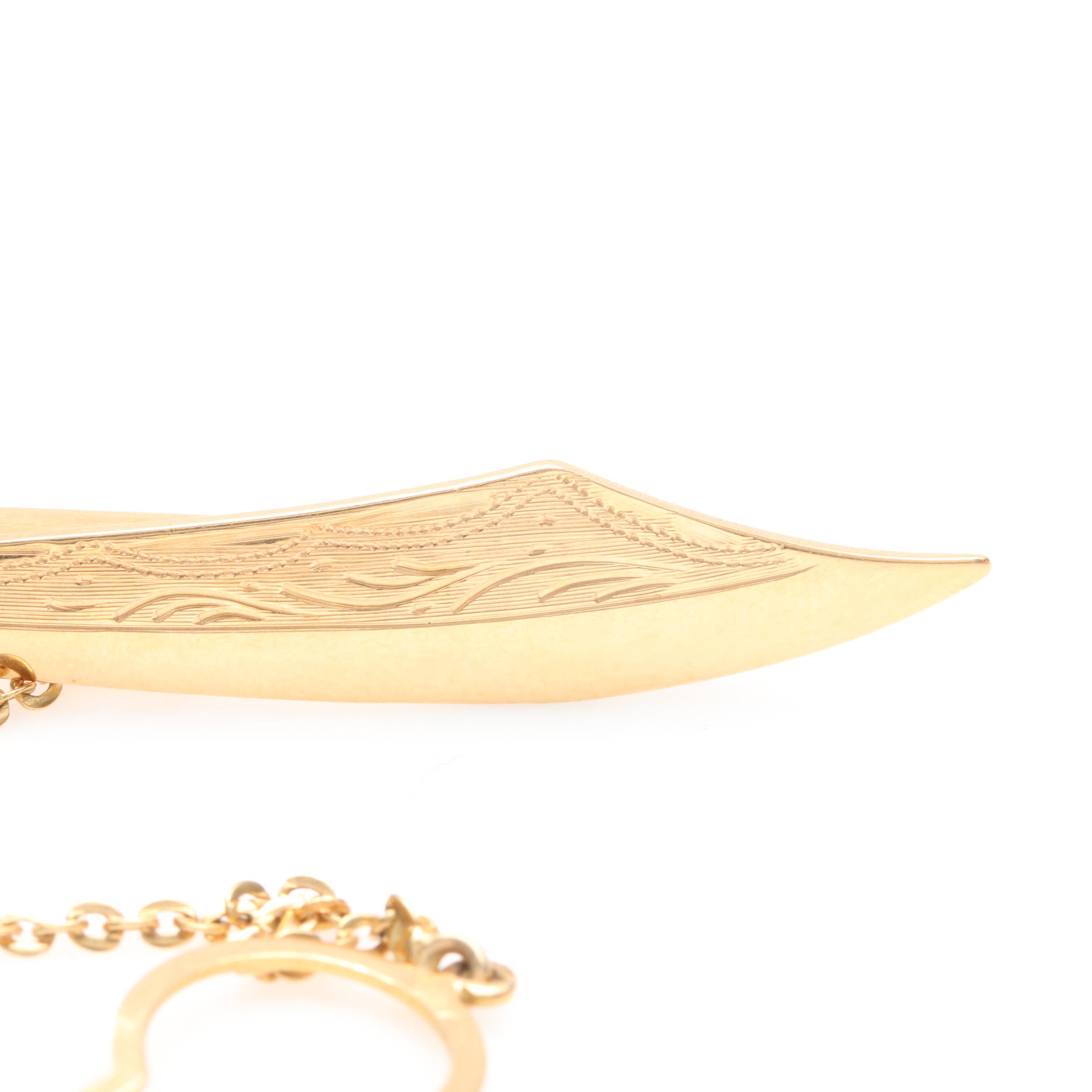 18K Yellow Gold Red Glass Saif Sword Tie Clip