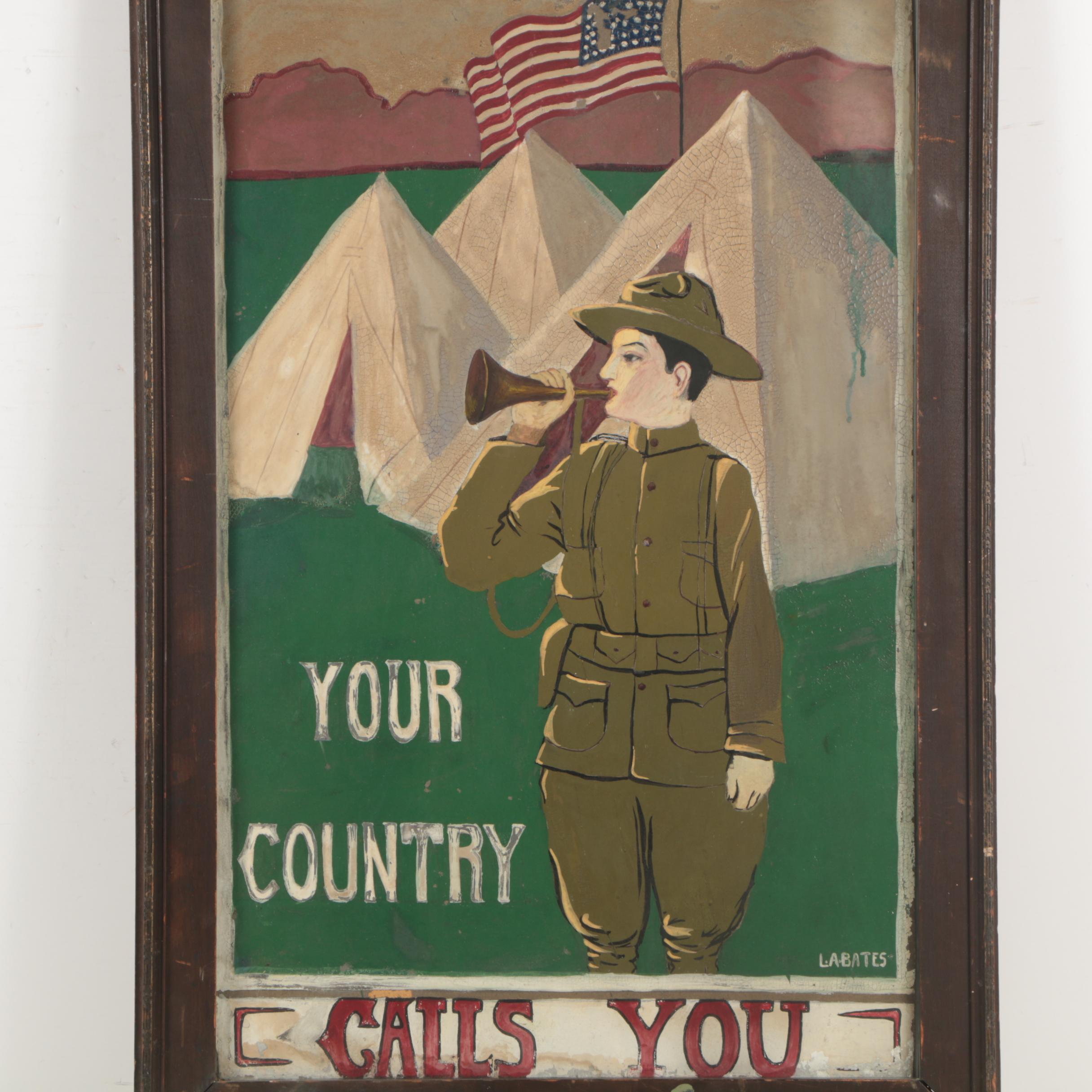 L.A. Bates Hand Painted Army Recruiting Advertisement
