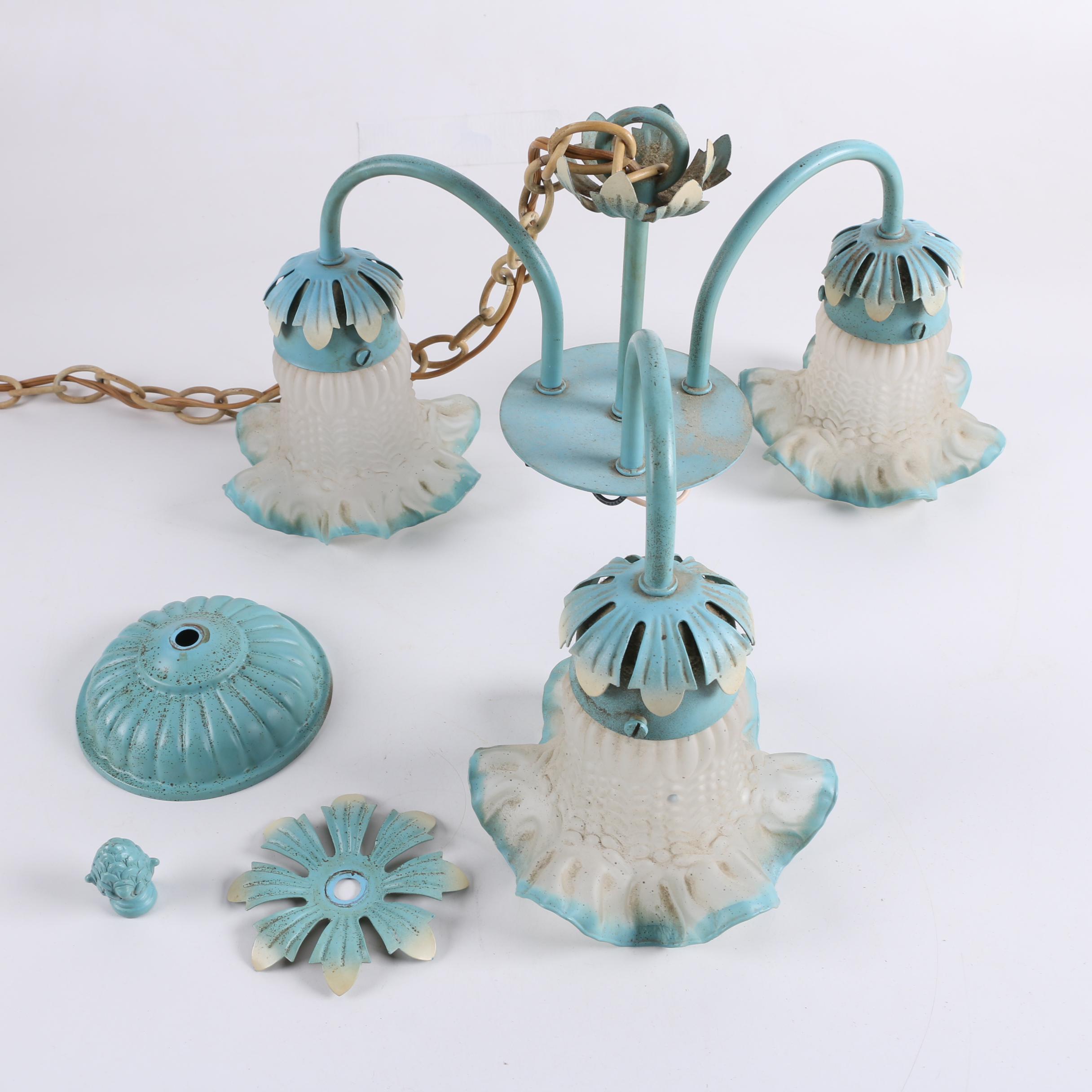 Vintage Pendant Light With Ruffled Glass Shades