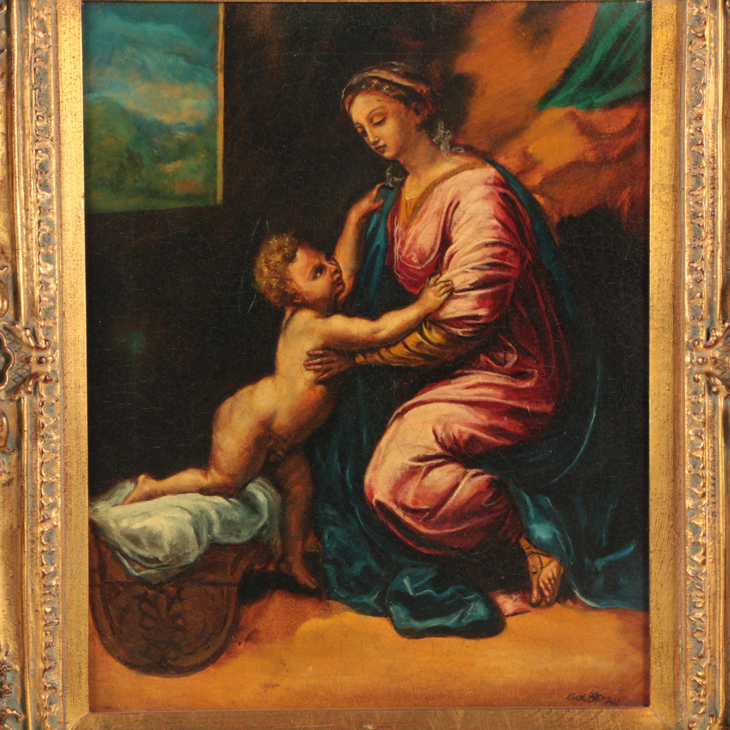 Goldman Oil Painting After Detail of Raphael's "The Holy Family of Francis I"