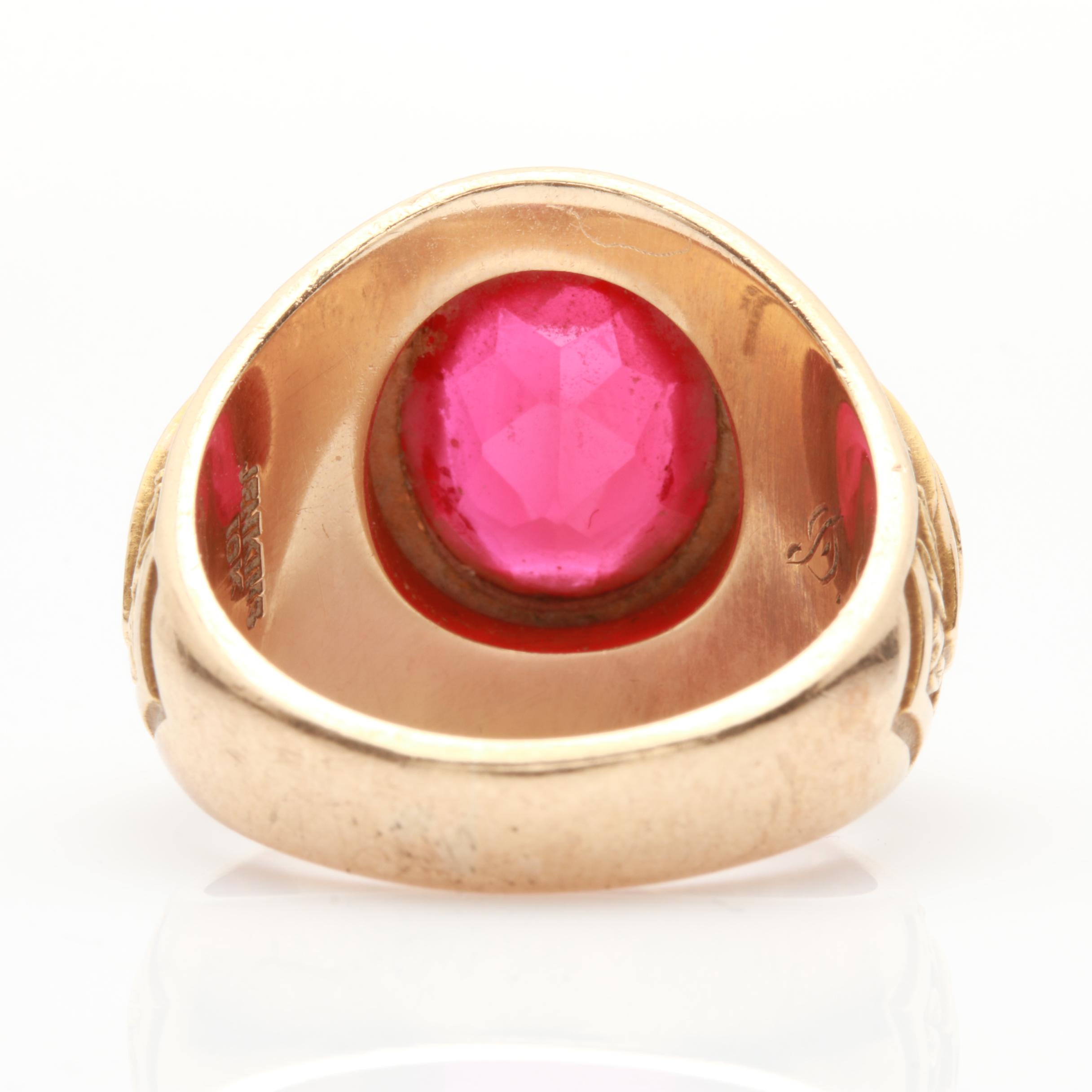 1950 10K Yellow Gold Synthetic Ruby Cornell University Class Ring
