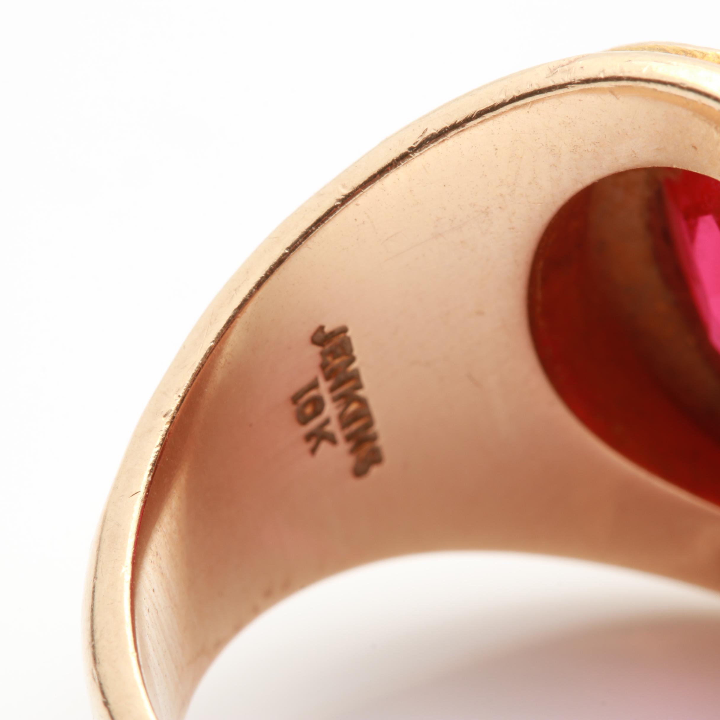 1950 10K Yellow Gold Synthetic Ruby Cornell University Class Ring