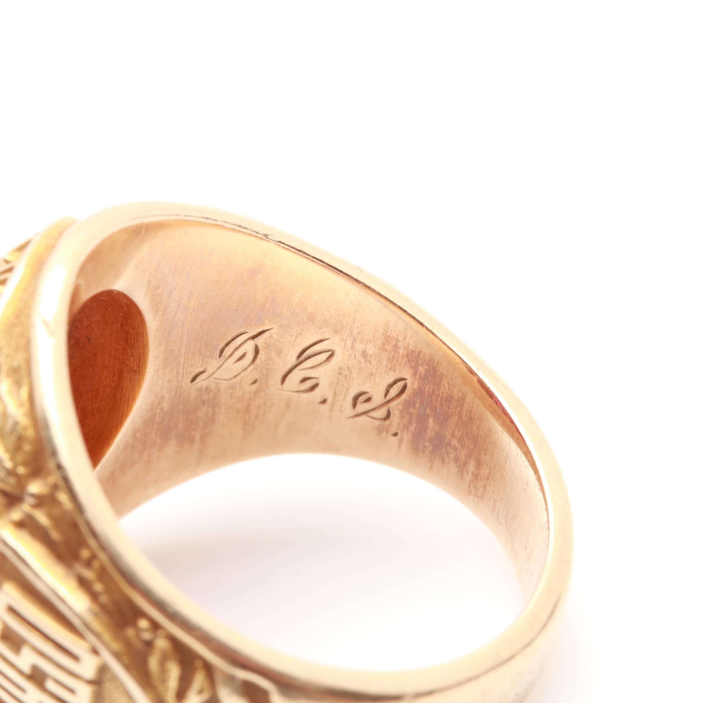 1950 10K Yellow Gold Synthetic Ruby Cornell University Class Ring