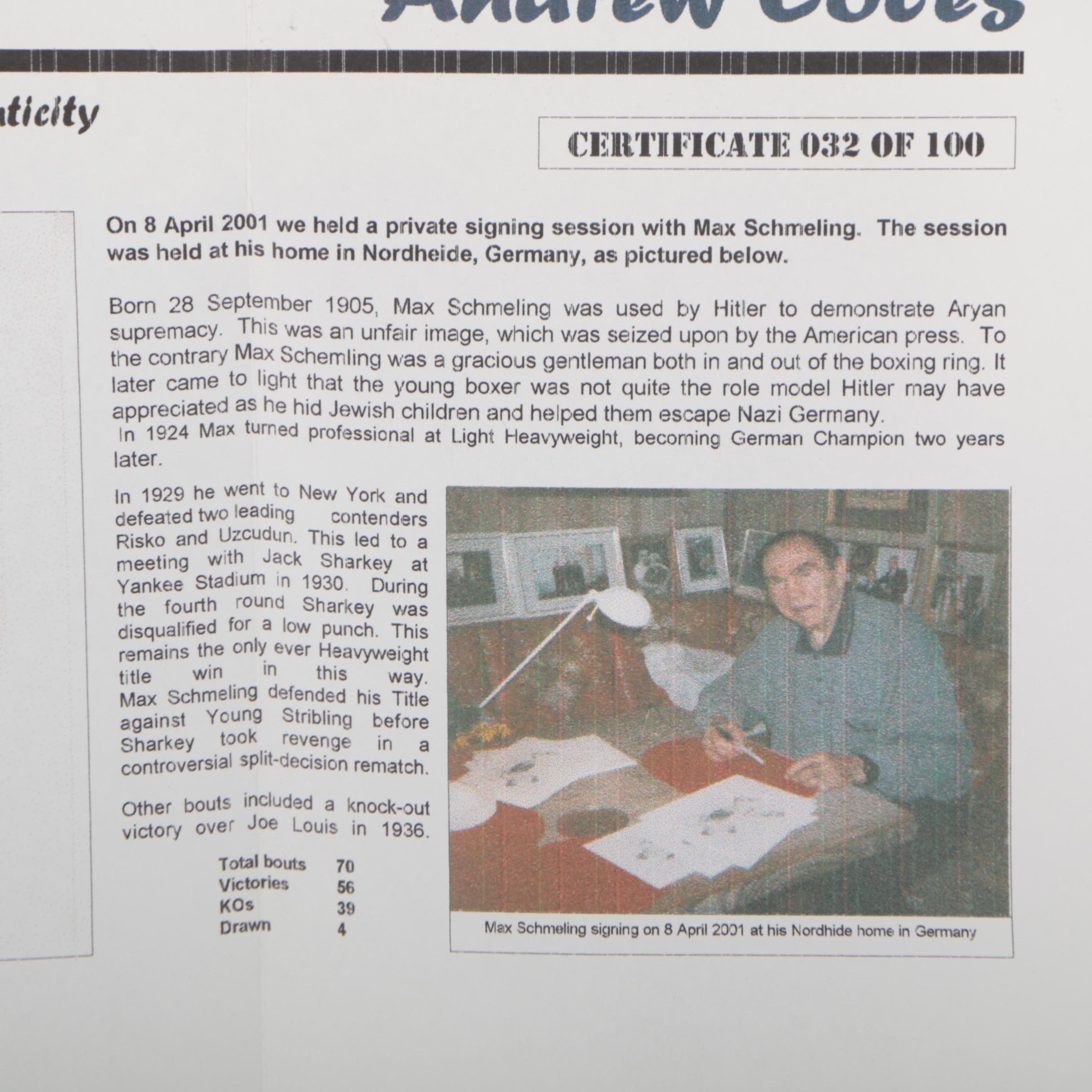 Max Schmeling Autographed Print