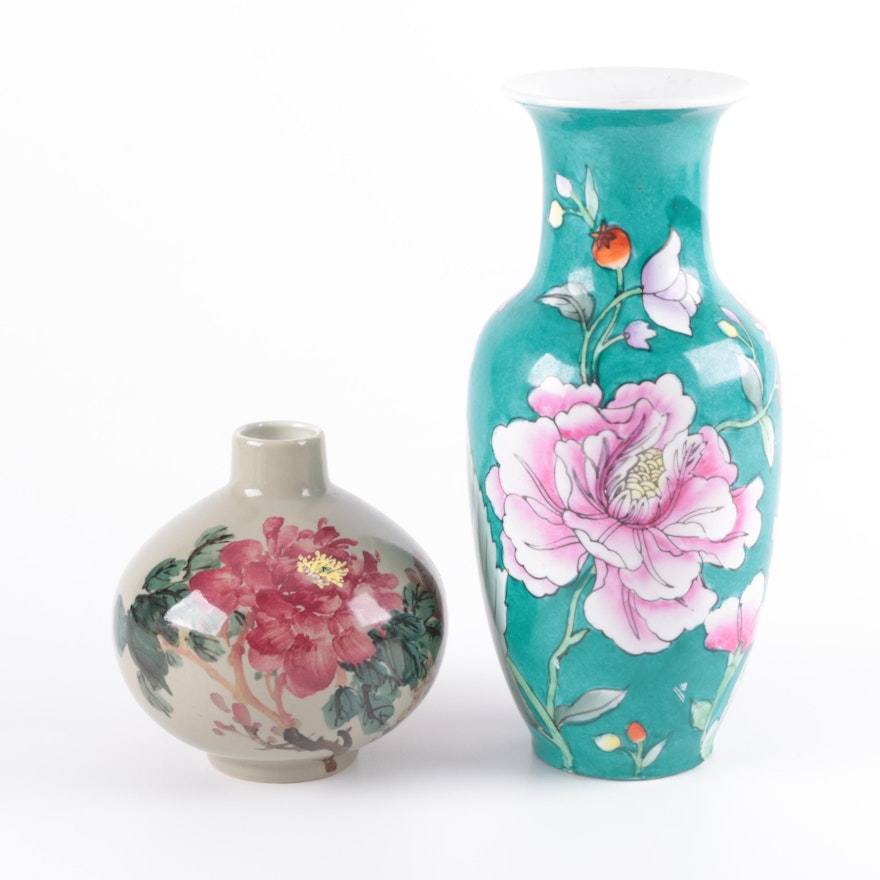 Chinese Floral Themed Ceramic Vases